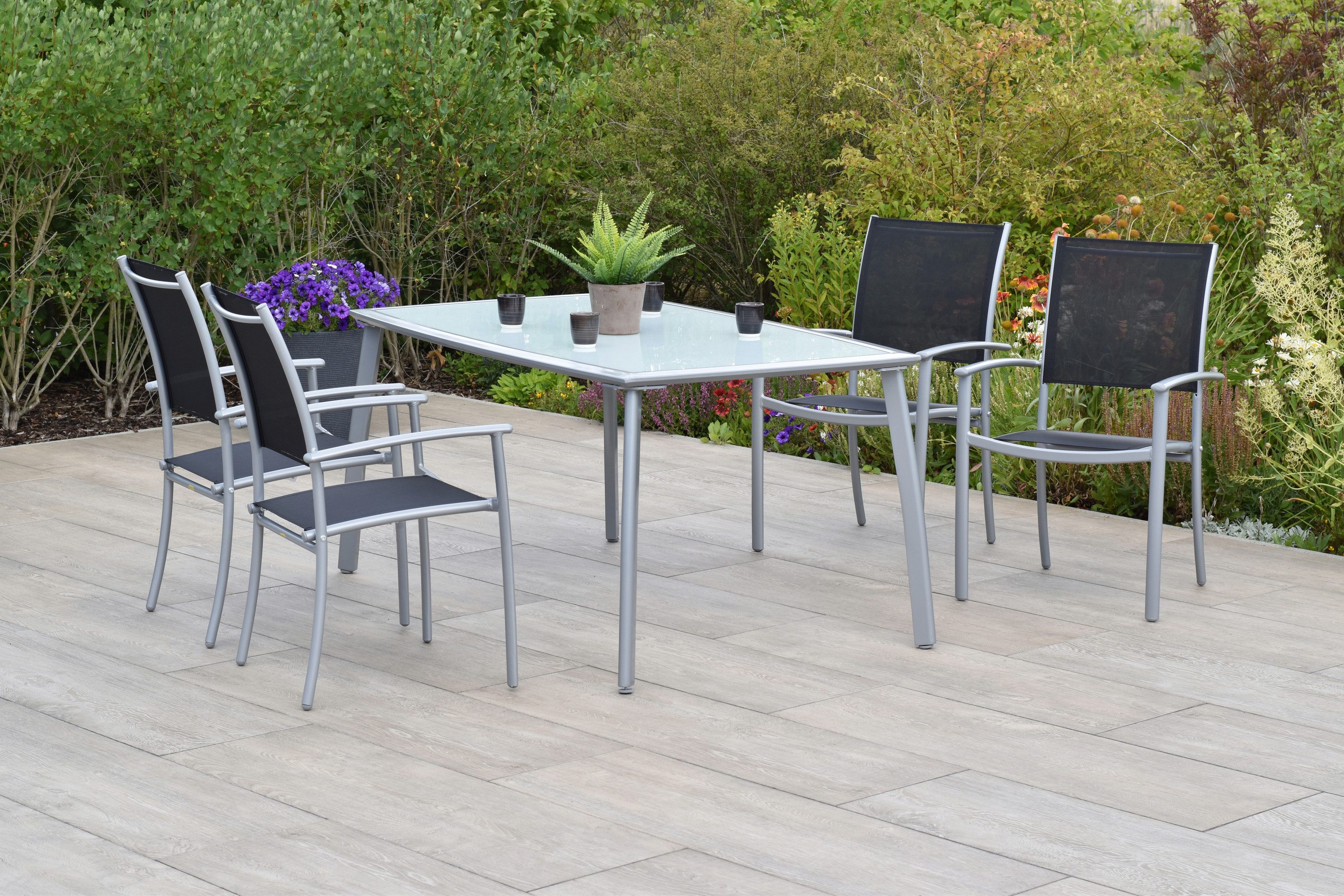 MERXX Garten-Essgruppe »Milano«, (Set, 5-tlg., Pulverbeschichtetes Aluminiumgestell), Tisch: LxB: 150x90 cm