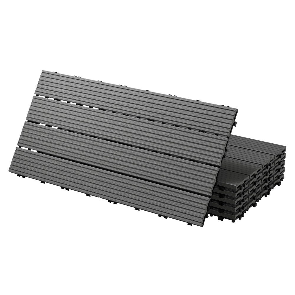 ECD Germany Terrassendielen WPC Bodenplatte Terrassenfliesen Fliesen mit Drainage und Klicksystem, BxL: je 30x60 cm, 22 mm Stärke, Bodenbelag 2m²/12 Stück Anthrazit rutschfest Balkonfliesen