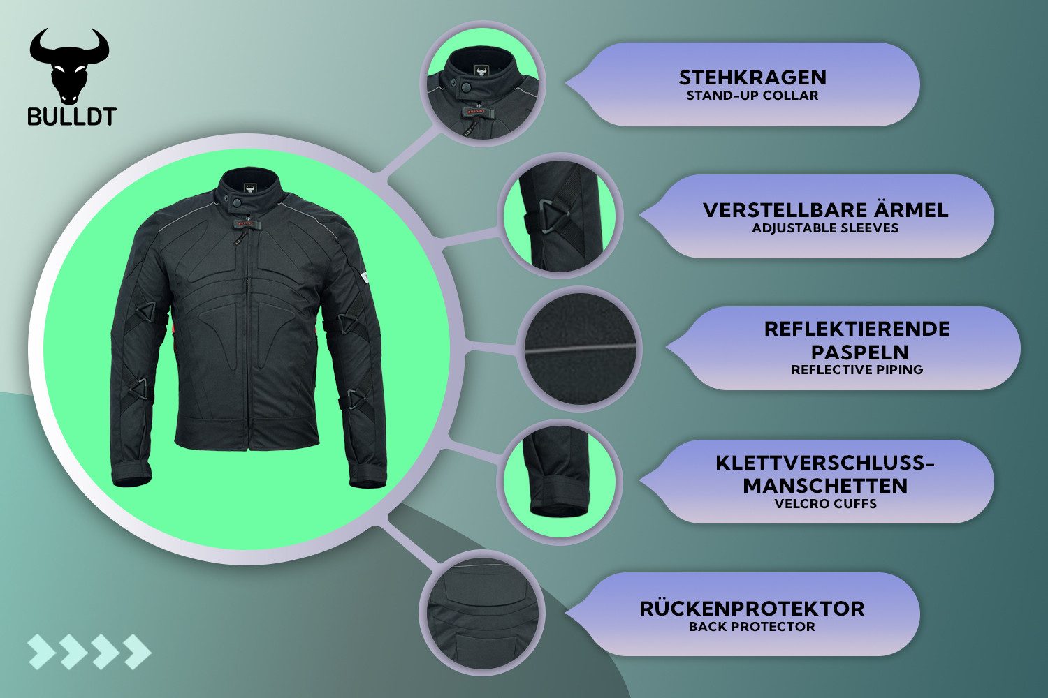 BULLDT Motorradjacke GW322J Schwarz BULLDT Motorradjacke Kurz mit Protektoren 70cm