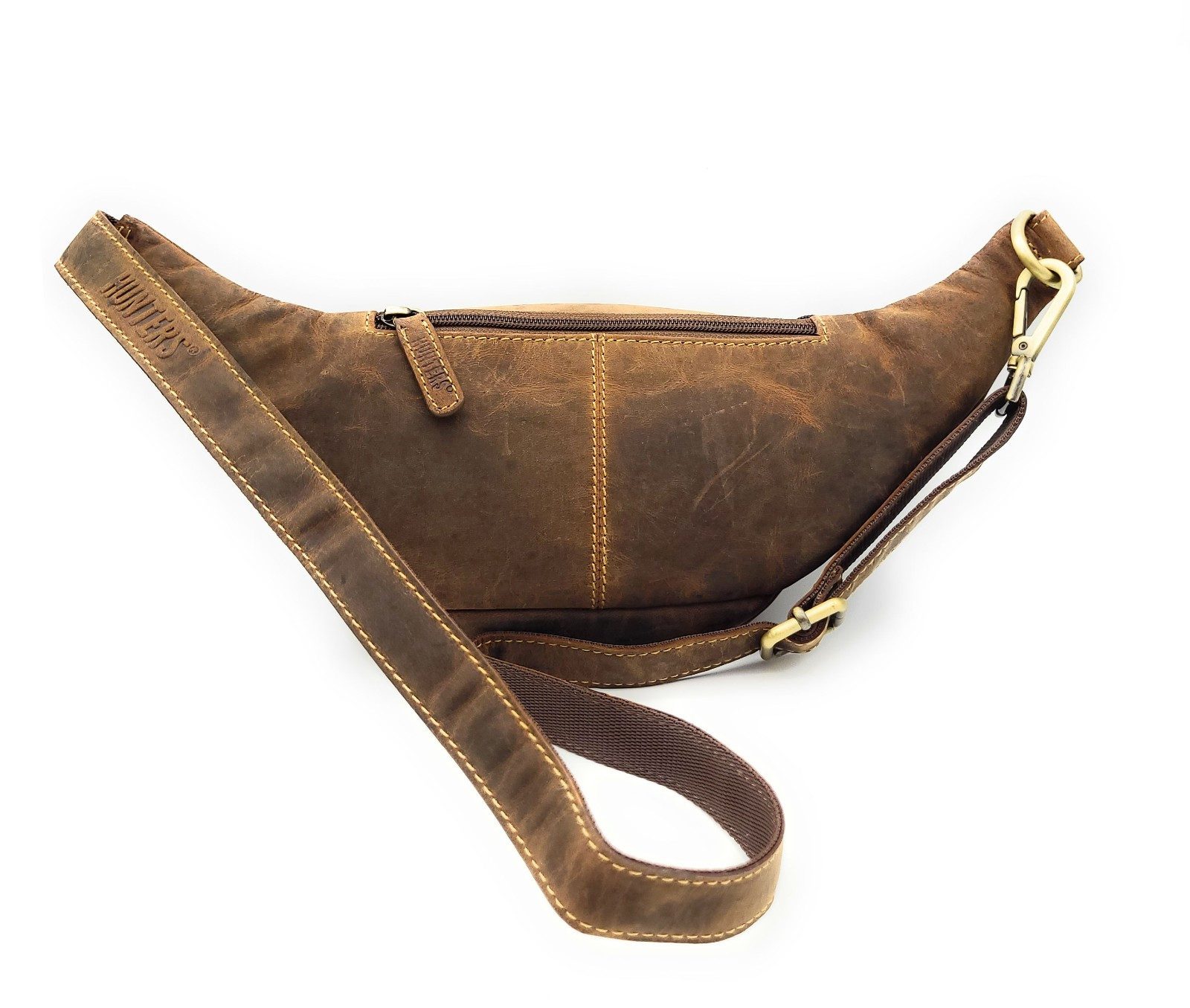 Lemasi Bauchtasche Gürteltasche aus Hunterleder – robust mit 5 Reißverschlussfächern