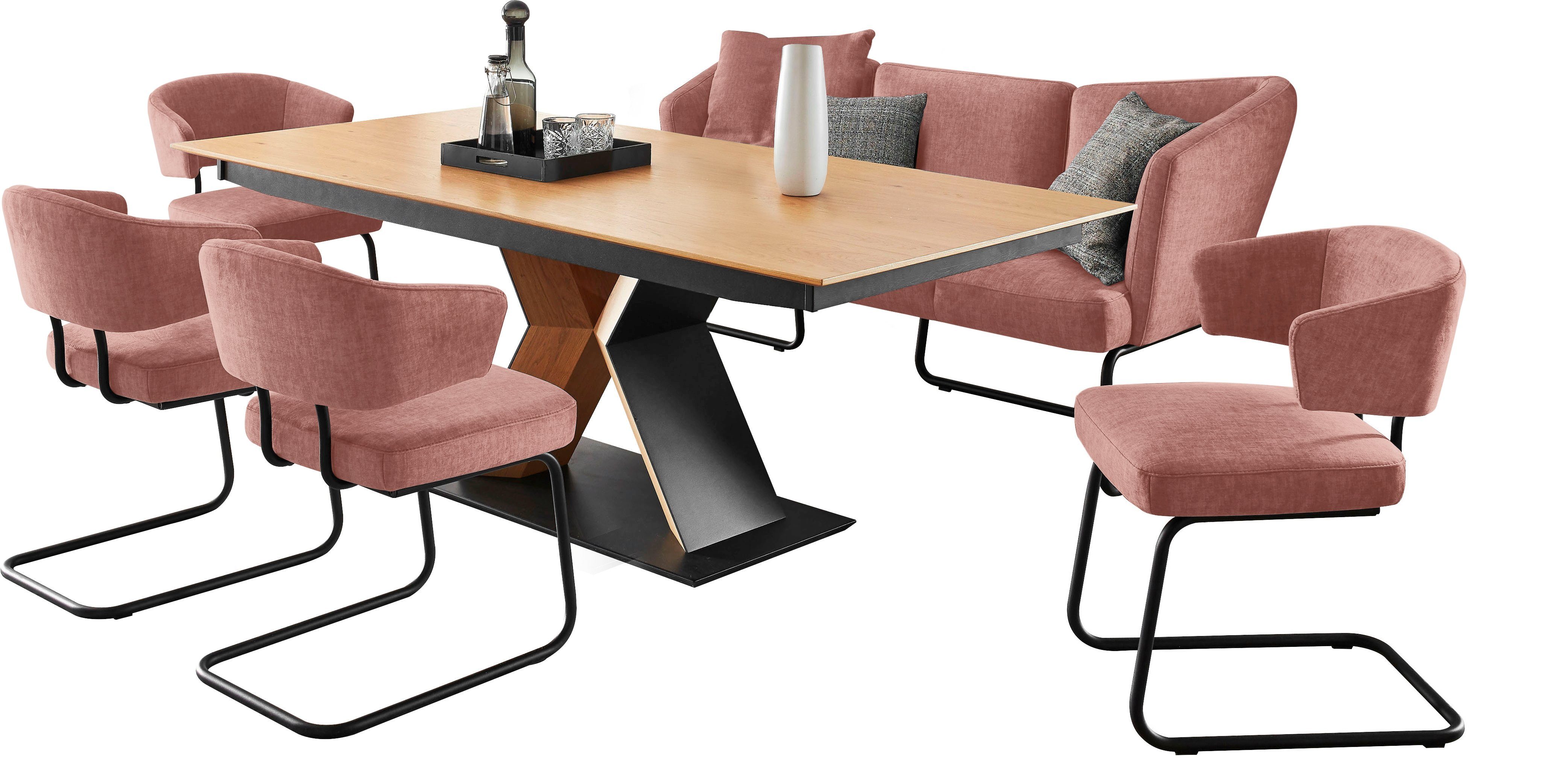 K+W Komfort & Wohnen Essgruppe Mikkado Tube, (6-tlg), 4 Freischwinger und ein Funktionsesstisch