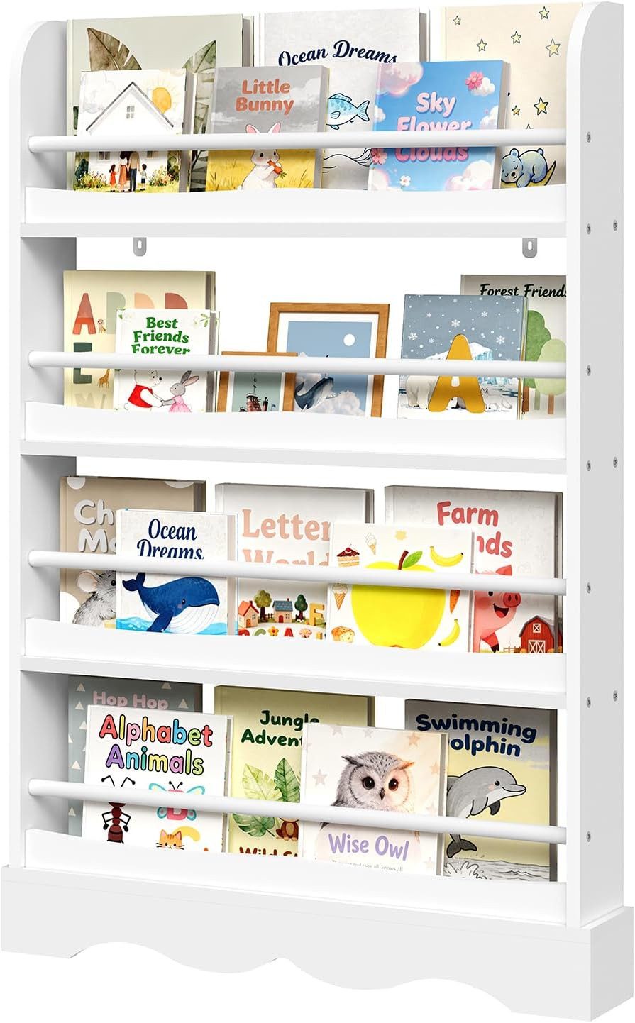 Woltu Bücherregal, mit 4 Ebenen, aus MDF Holz, Regal für Kinderzimmer Kindergarten