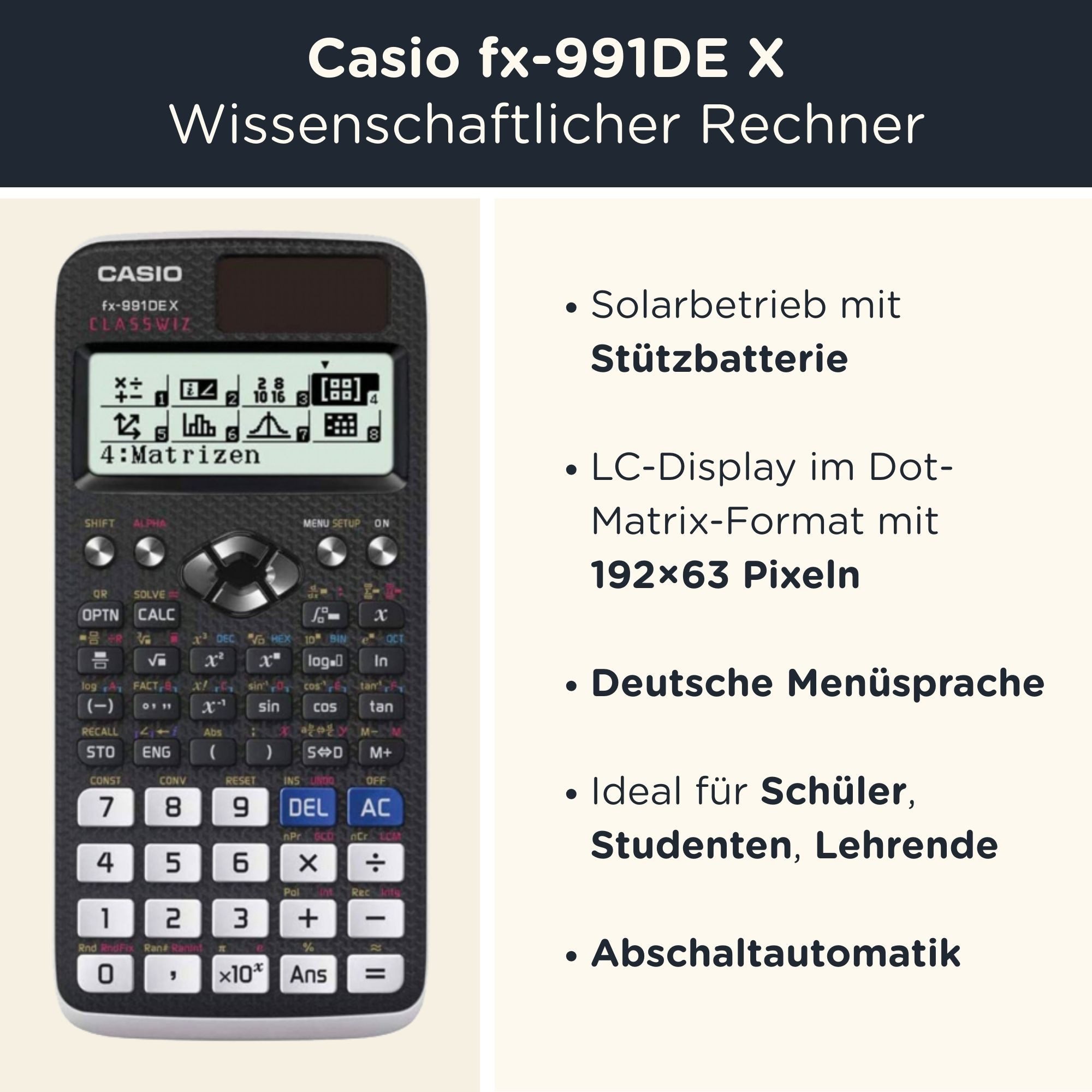 CASIO Taschenrechner fx-991DE X ClassWiz inkl. WYNGS Schutztasche Hellgrau – Bild 2 von 5