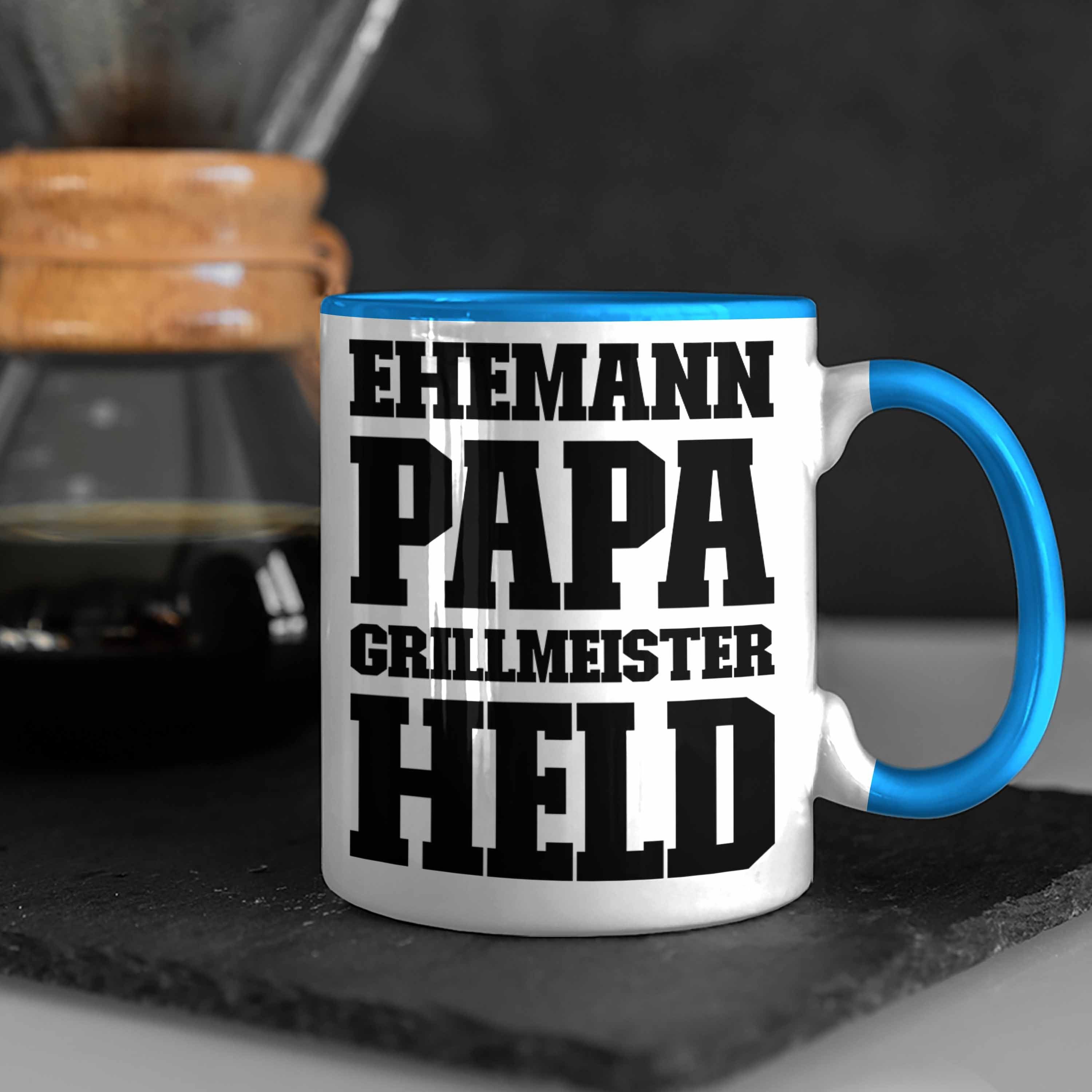 Trendation Tasse Trendation - Papa Vatertag Grillen Kaffeetasse Sommer Becher Held Ehemann Blau Geschenk Tasse Geschenkidee