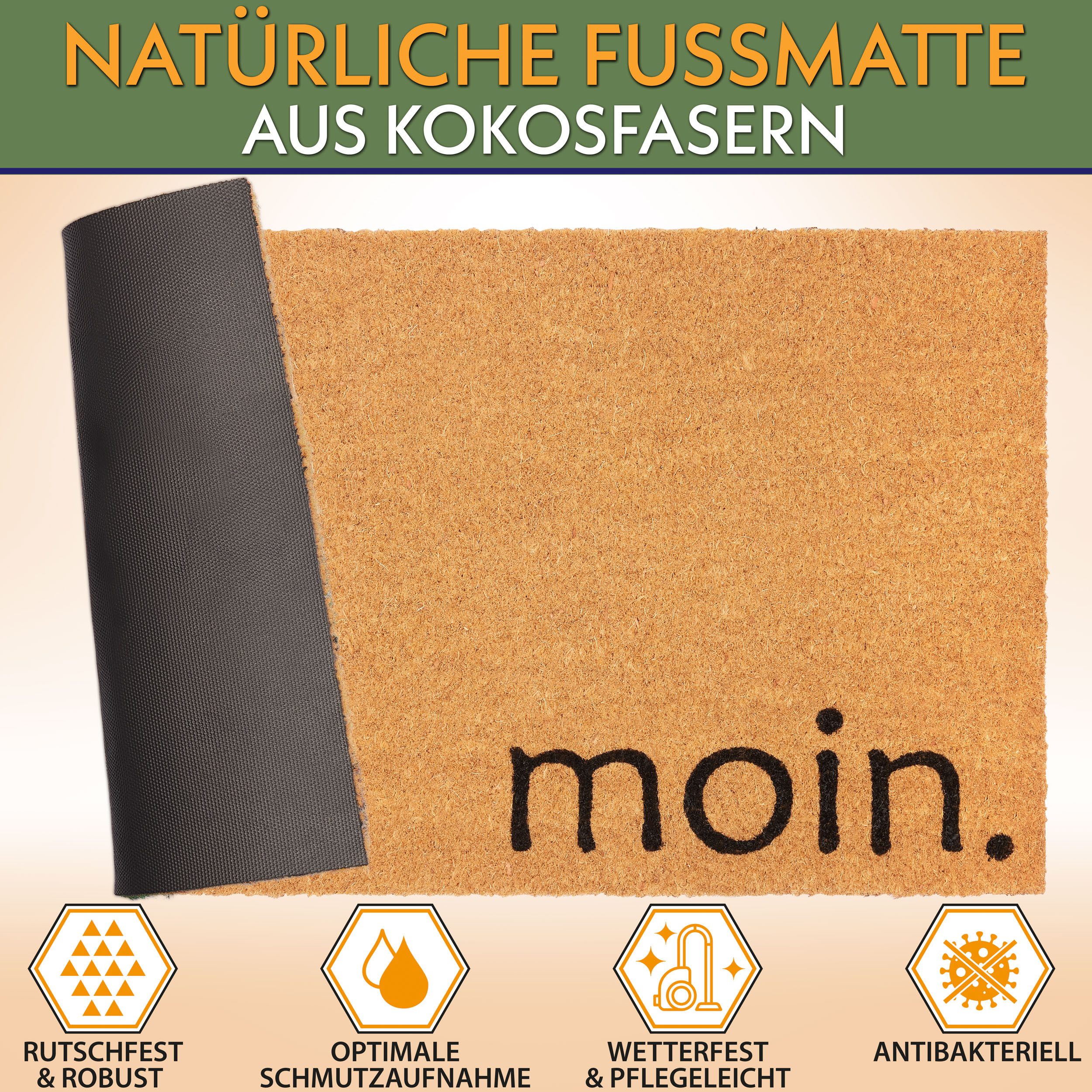 BRUBAKER Fußmatte Moin - 45 x 75 cm Schmutzfangmatte aus Kokos - Wetterfest günstig online kaufen