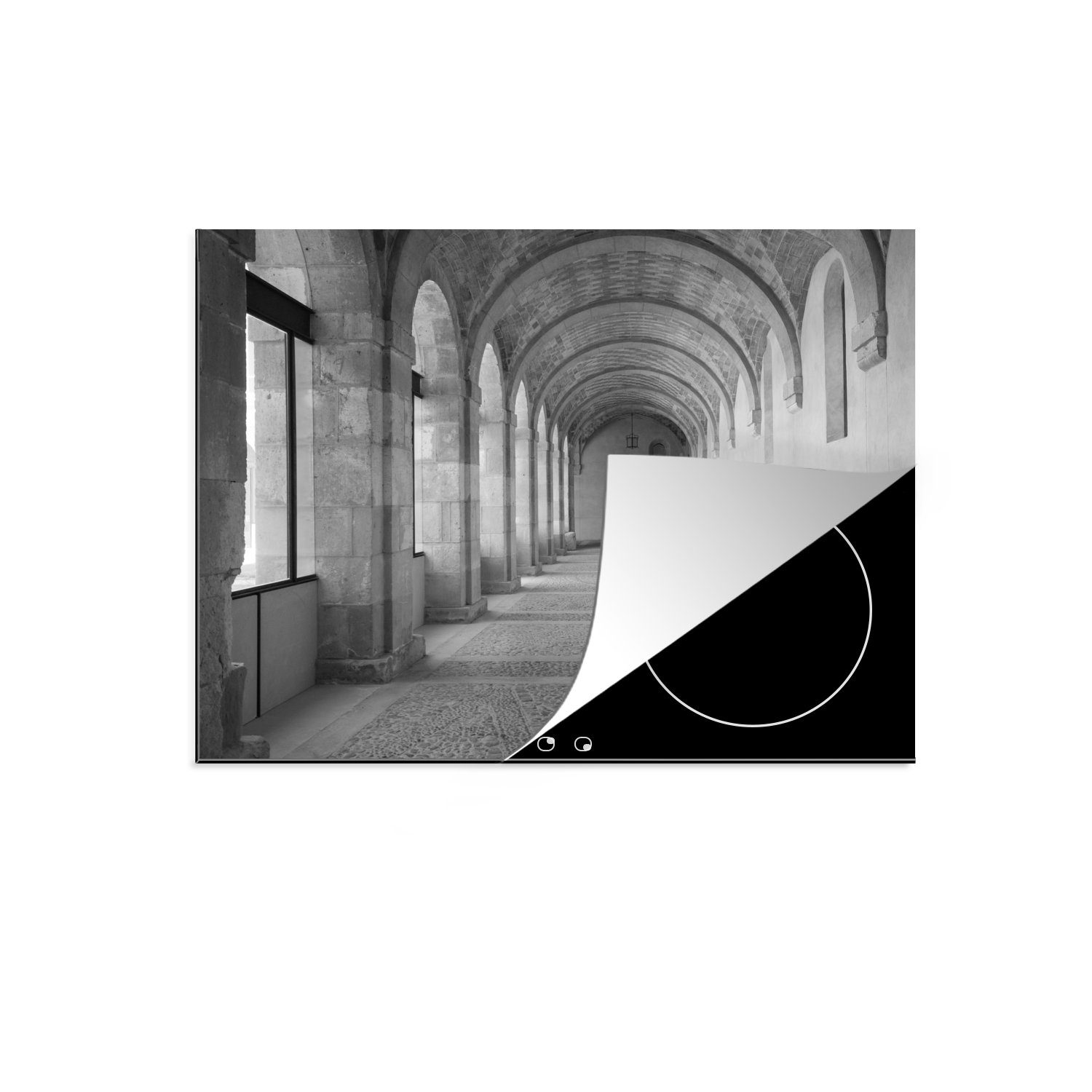 Herdblende-/Abdeckplatte Kloster Mobile cm, tlg), - (1 Bogen Alt, Ceranfeldabdeckung Spanien 60x52 Arbeitsfläche - MuchoWow nutzbar, - Vinyl,
