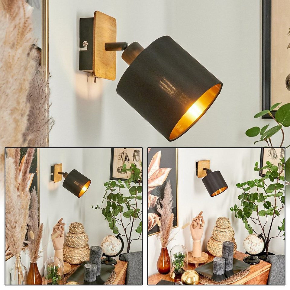 hofstein Wandleuchte »Costa« verstellbare Wandlampe, Holz/Metall/Stoff,  Natur/Schwarz, ohne Leuchtmittel, Leuchte,skandinavisches Design,Schirm  (12cm), 1xE14, Kupferfarben