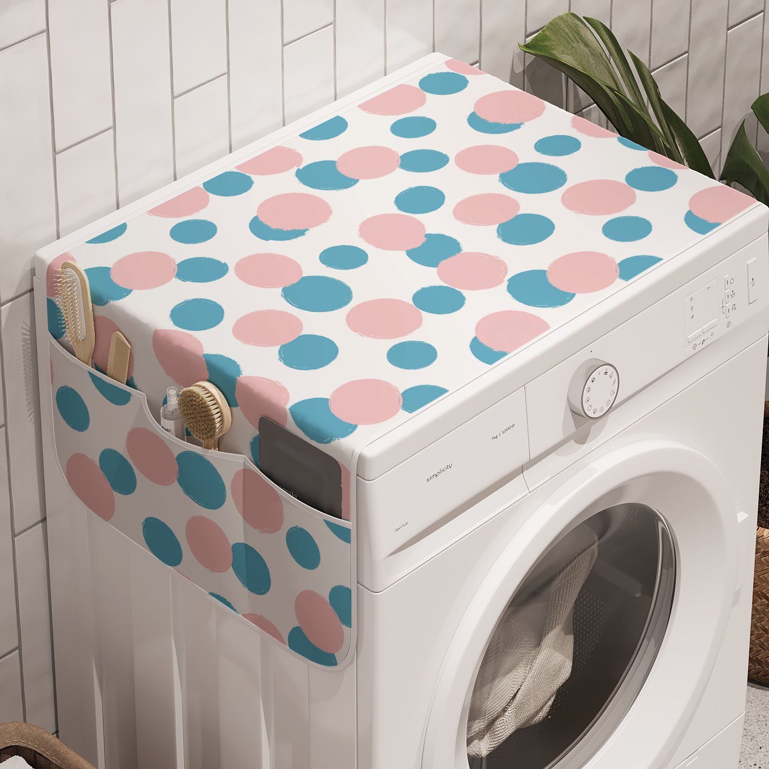 Abakuhaus Badorganizer Anti-Rutsch-Stoffabdeckung für Waschmaschine und Trockner, Blau Und Pink Pastell Runden