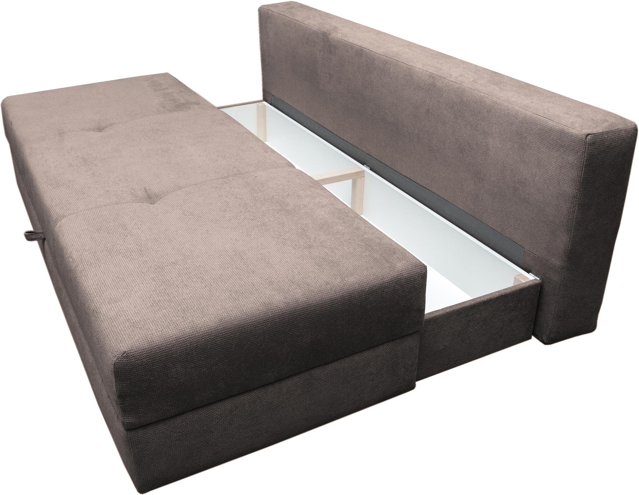 Schlaffunktion, 3-Sitzer Sofa Schlafsofa, mit Beautysofa Bettkasten, braun Dafne, Couch,