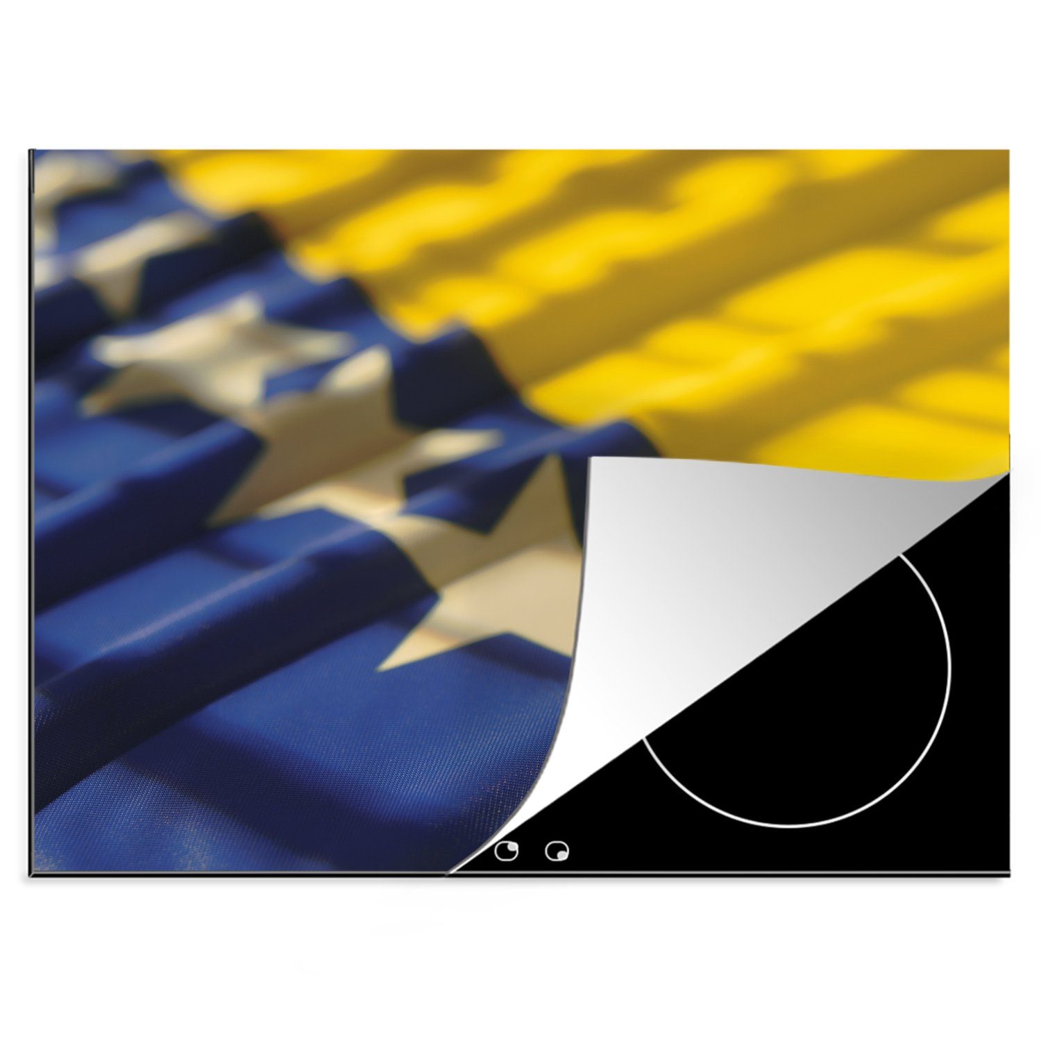 MuchoWow Herdblende-/Abdeckplatte Nahaufnahme der Flagge von Bosnien und Herzegowina, Vinyl, (1 tlg), 70x52 cm, Mobile Arbeitsfläche nutzbar, Ceranfeldabdeckung