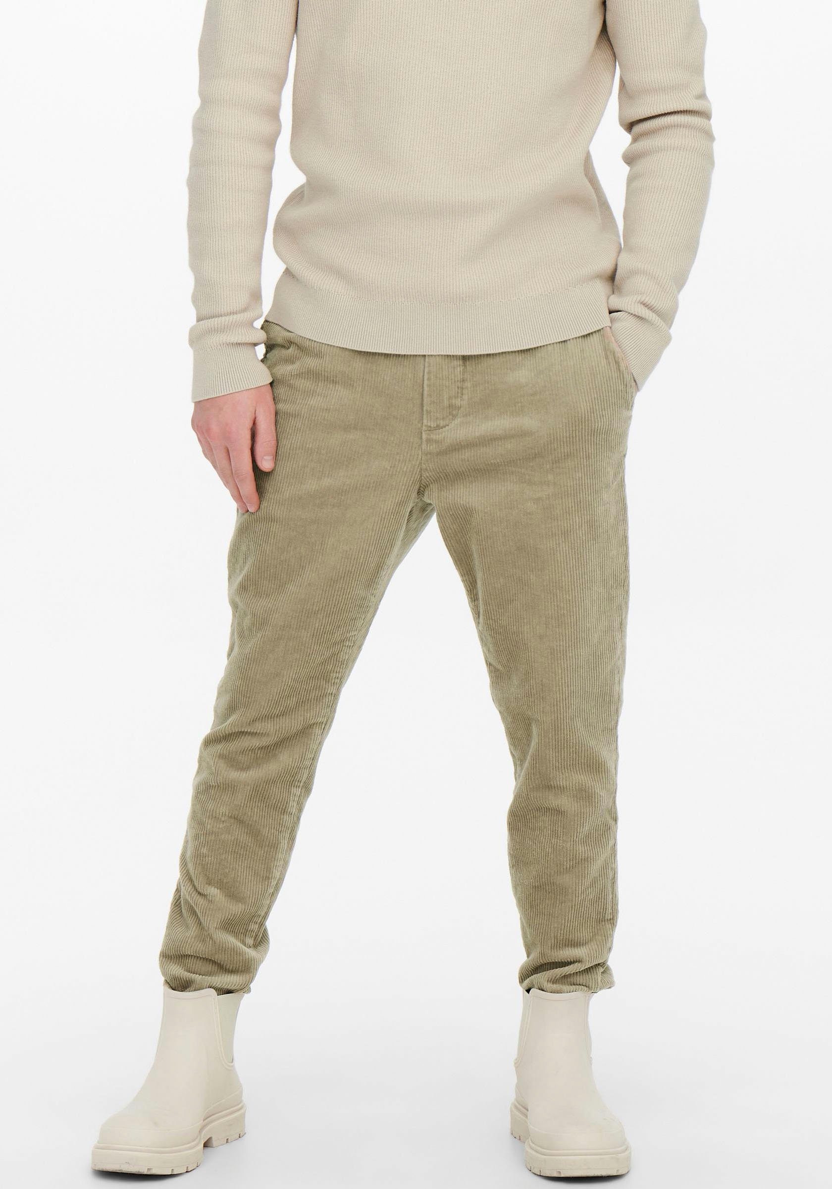 ONLY & SONS Cordschlupfhose LINUS LIFE CROPPED CORD Chinchilla