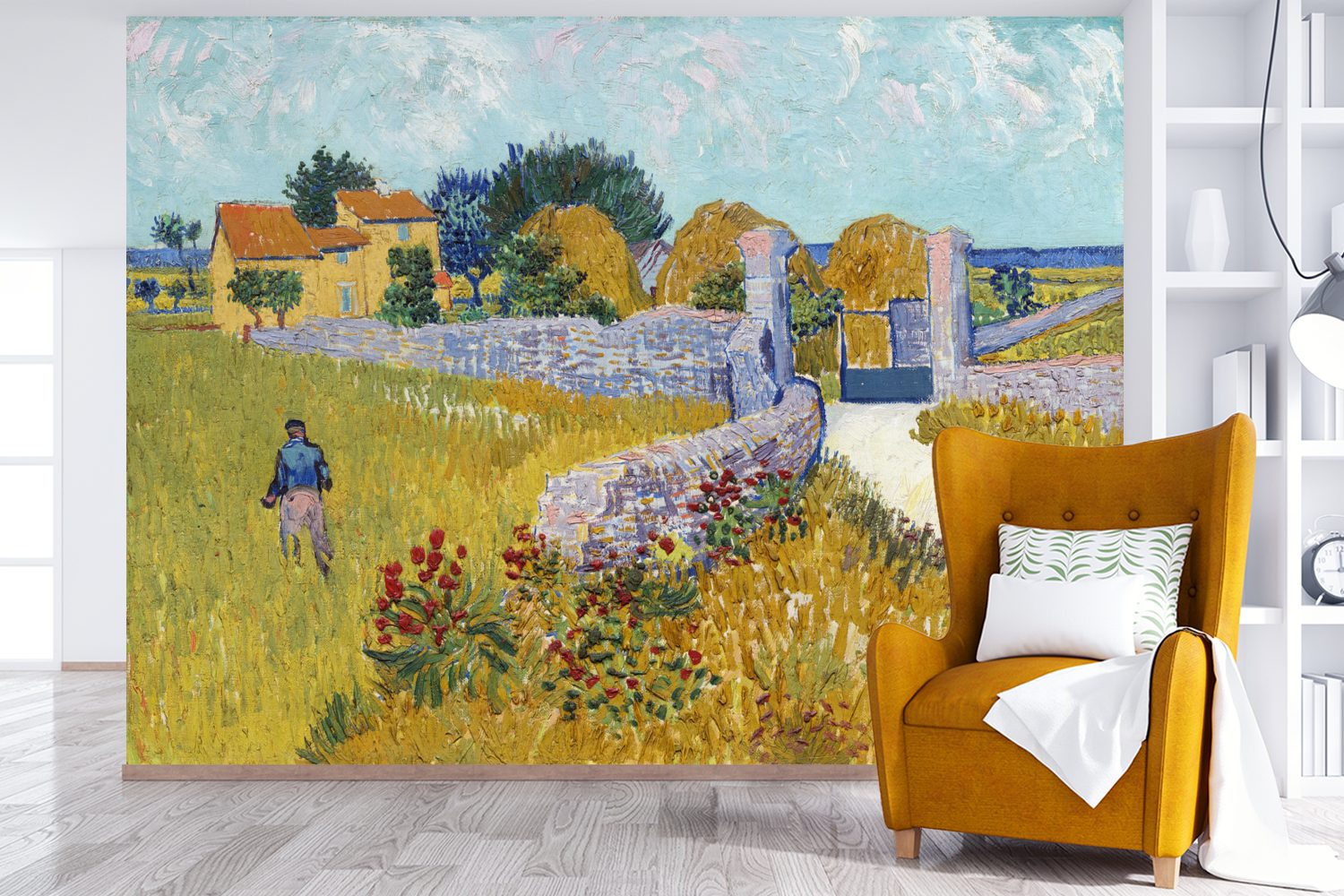 MuchoWow Fototapete Bauernhaus in der Wallpaper Schlafzimmer, bedruckt, für (6 Vincent Matt, - Wohnzimmer, Provence Tapete Kinderzimmer, St), van Gogh, Vinyl