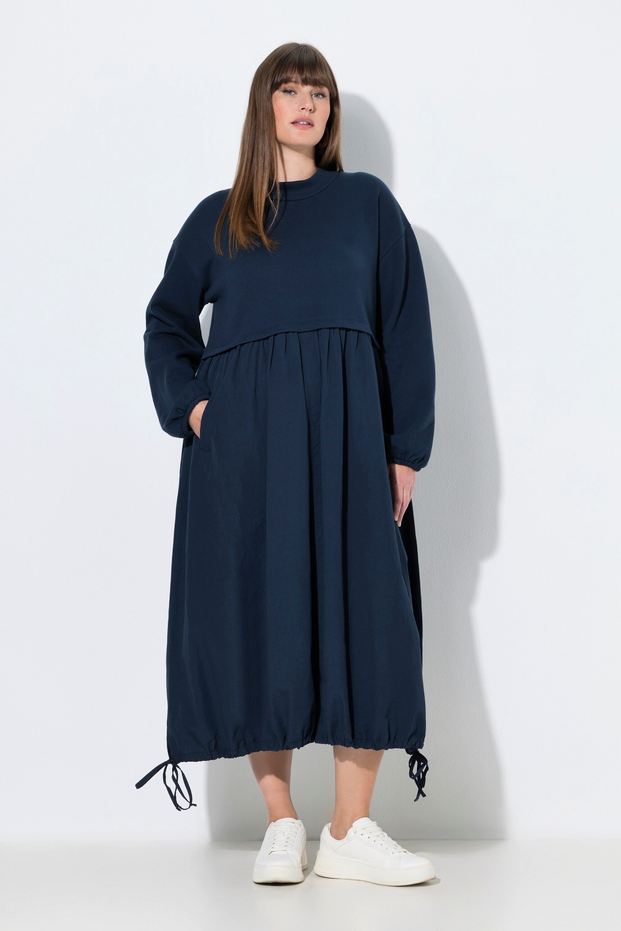 Midikleid Maxikleid A-Linie Stehkragen Langarm Biobaumwolle