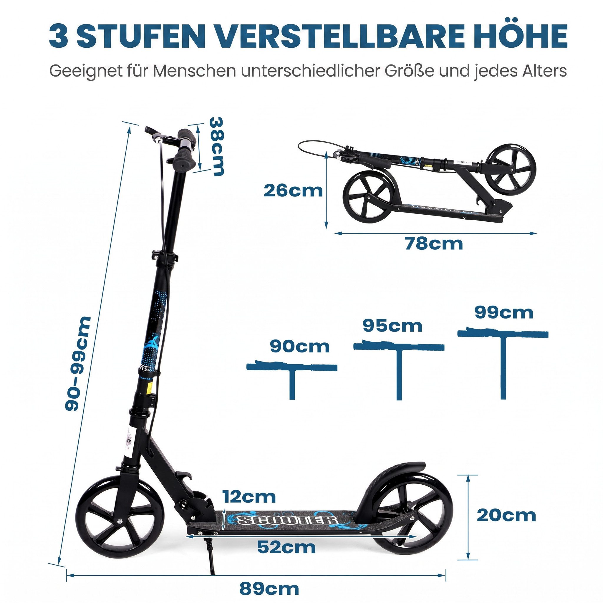 H.yeed Tretroller Kick Scooter für Kinder, Jugendliche und Erwachsene, Höhenverstellbarer Cityroller für Jungen und Mädchen 8+ – Bild 4 von 5