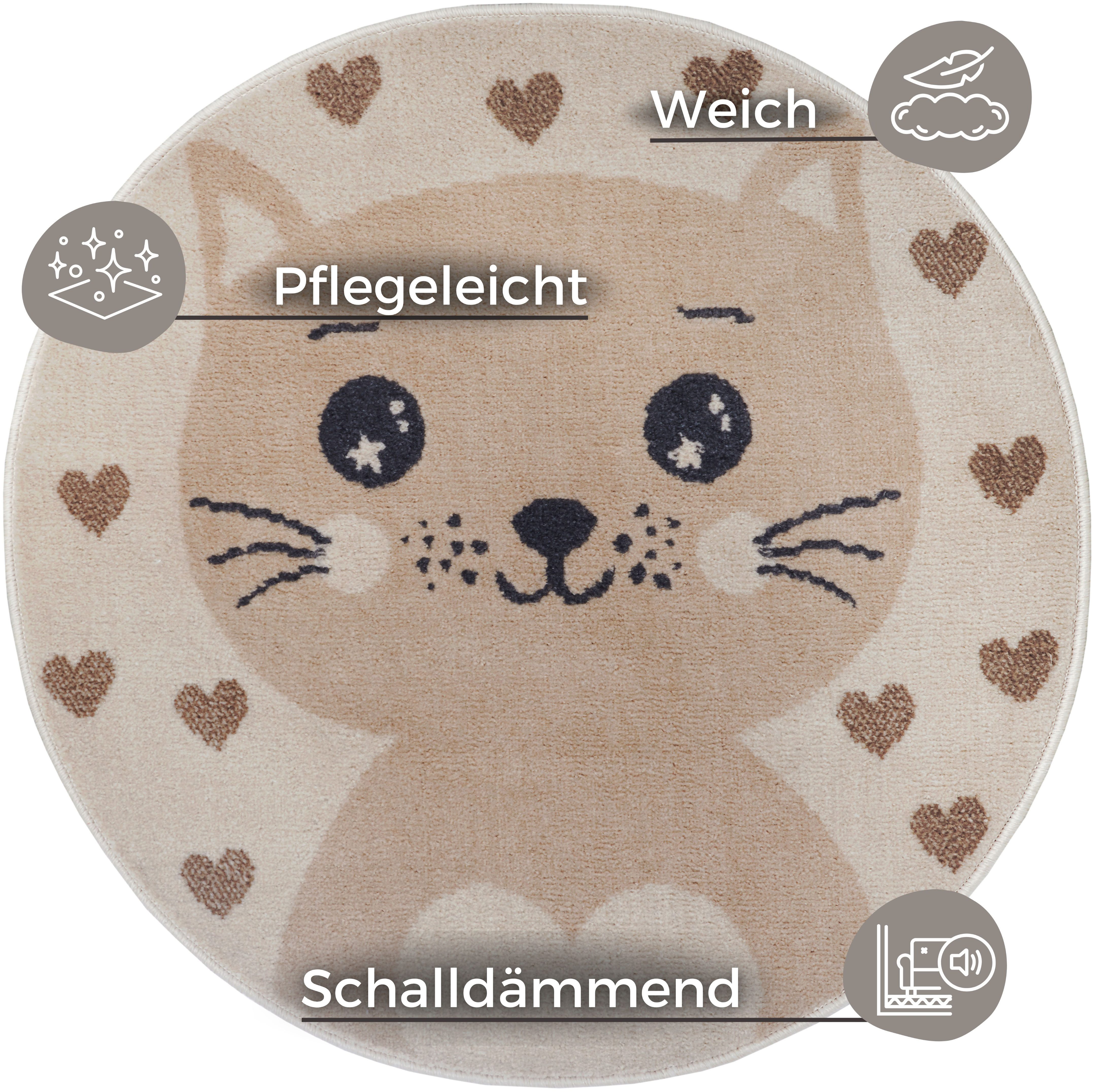 HANSE Home Kinderteppich Adventures Cat, rund, Höhe: 8 mm, Spielteppich, fe günstig online kaufen