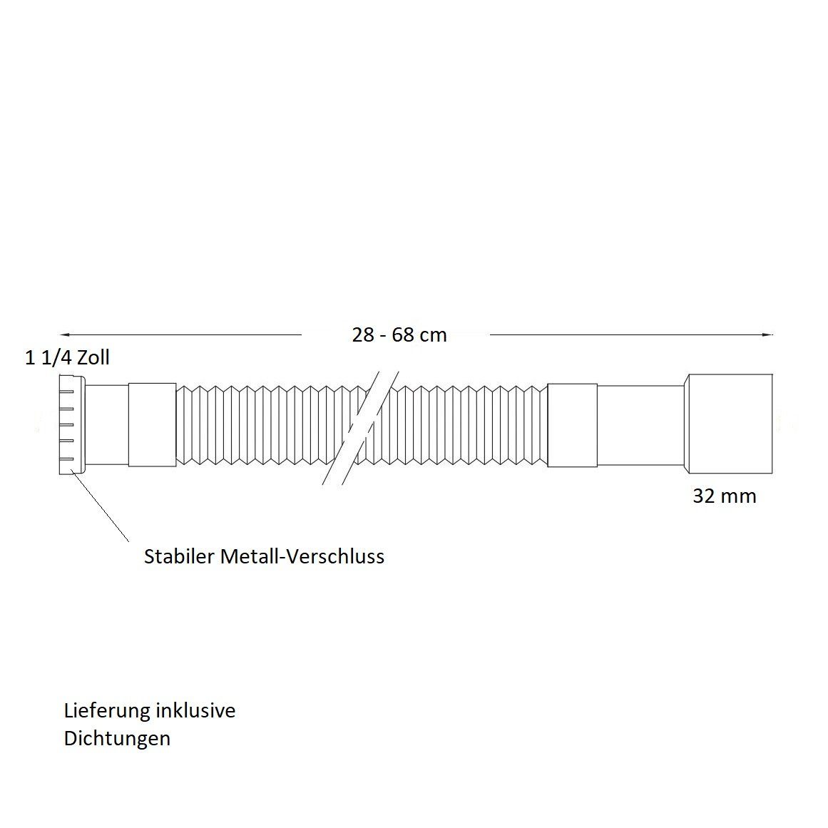 Sanixa Siphon Abflusssiphon weiß chrom Kunststoff flex 1 1/4 Zoll 32 mm weiß, (Abfluss Rohr), flexibel