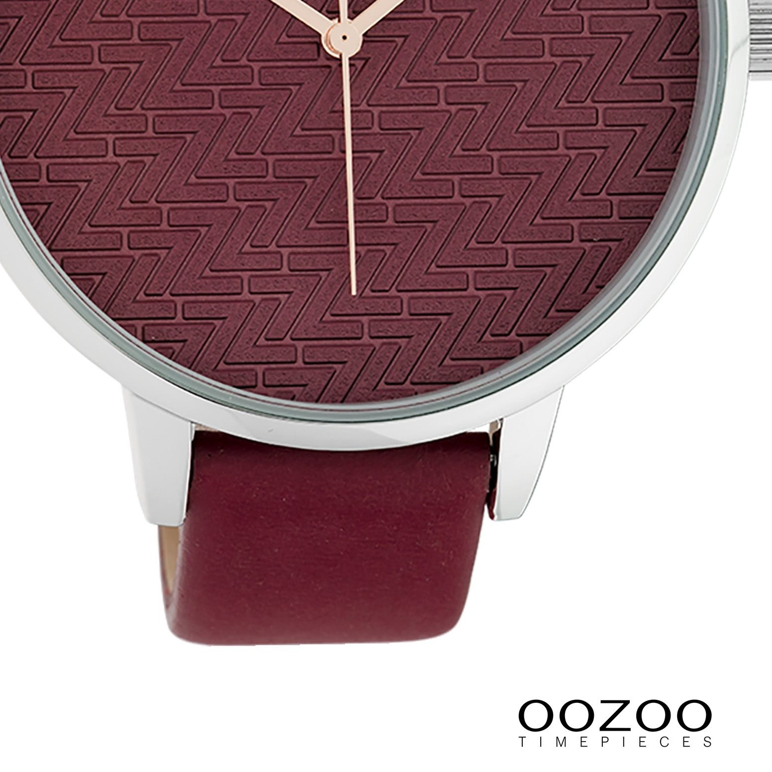 OOZOO Quarzuhr Oozoo Damen Armbanduhr Timepieces Analog, (Analoguhr), Damenuhr rund, extra groß (ca. 48mm), Lederarmband weinrot, Fashion