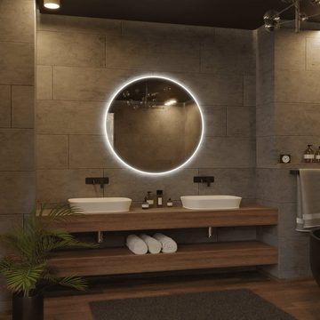 Village Design Badspiegel Rund Spiegel Tino, Spiegel mit LED Beleuchtung, Badspiegel rund