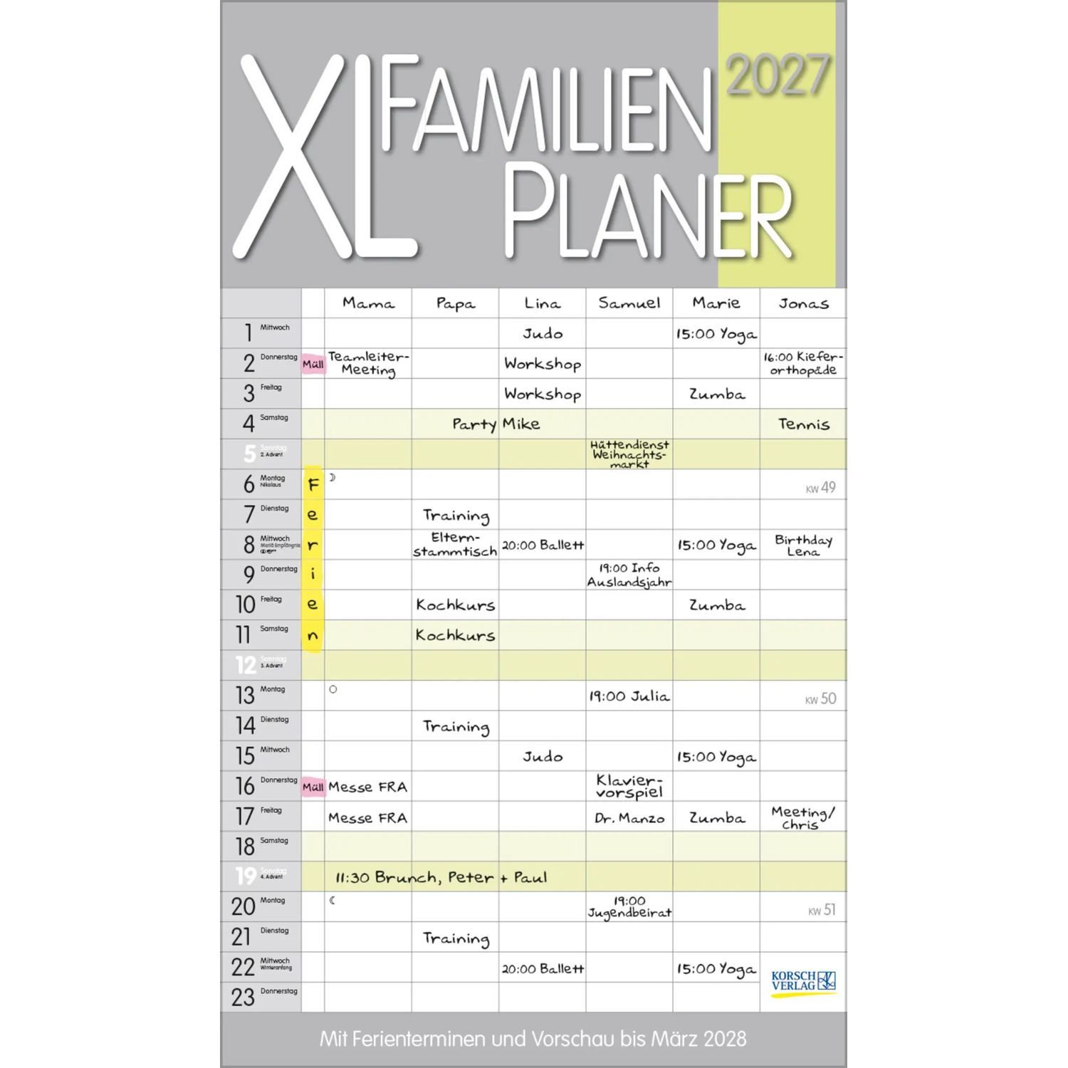 Korsch Verlag Wandkalender XL Familienplaner Pastell 2027