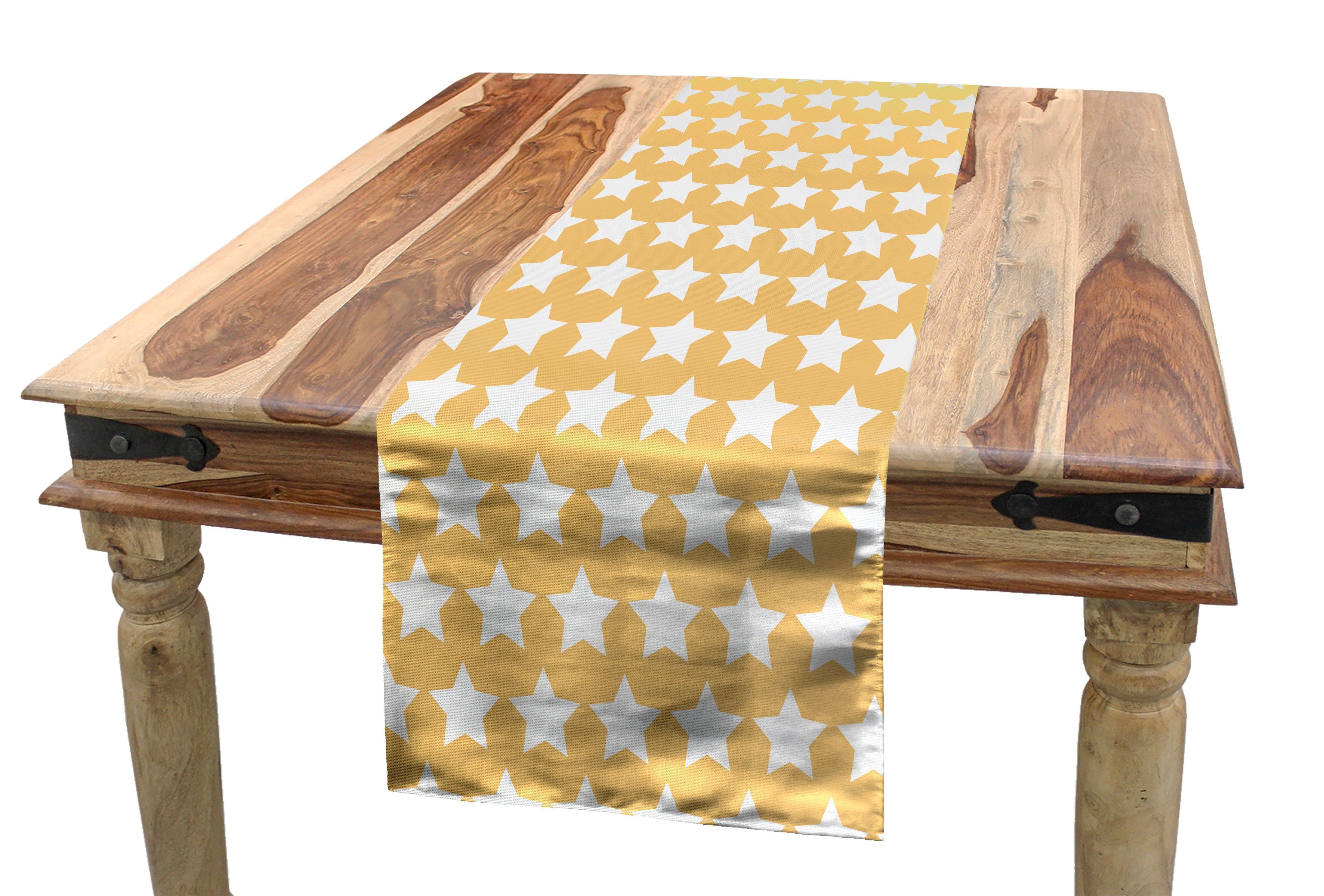 Abakuhaus Tischläufer Esszimmer Küche Rechteckiger Dekorativer Tischläufer, Gelb und Weiß Retro Sterne