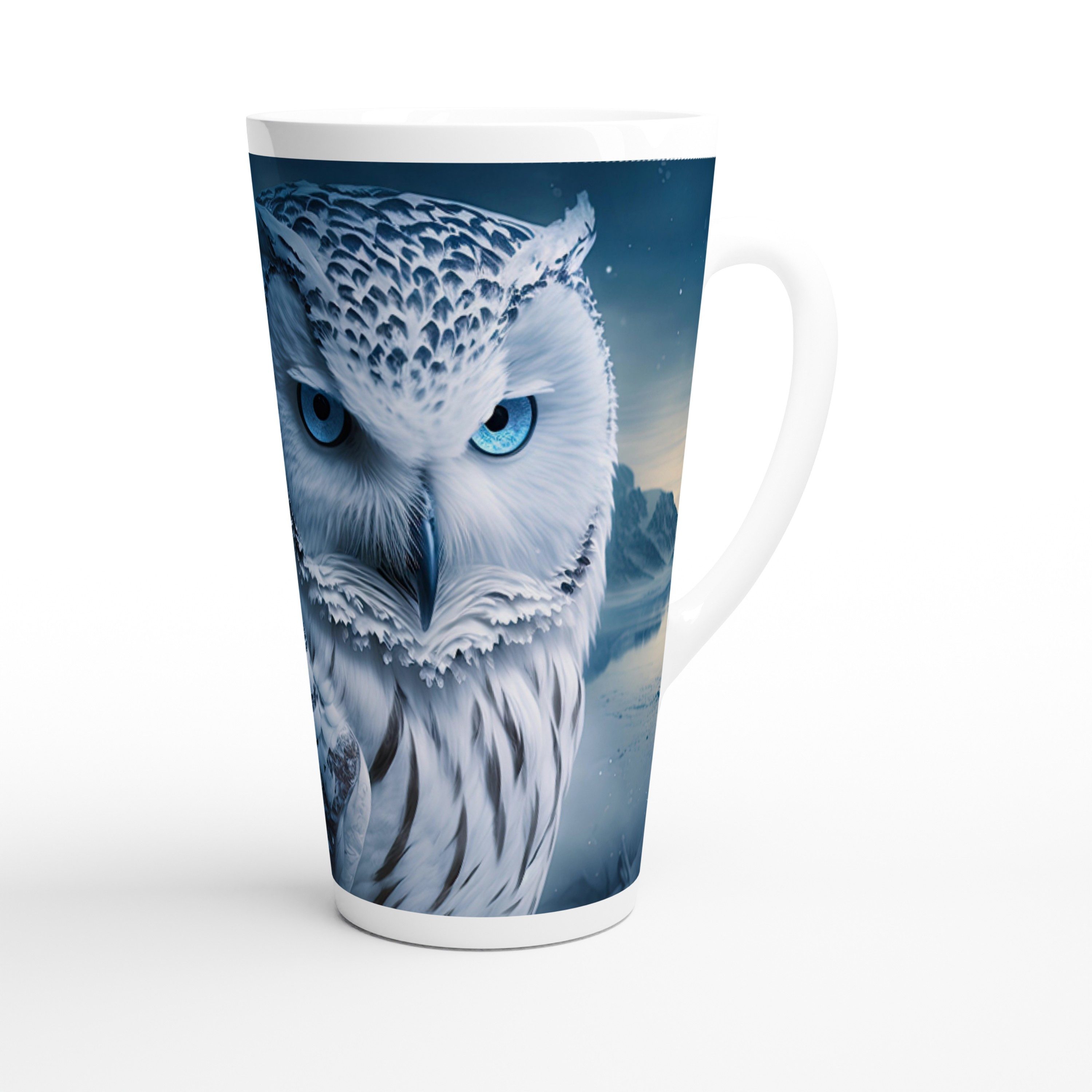 Alltagszauber Latte-Macchiato-Tasse - Jumbo-Becher SCHNEEEULE, Keramik, extra groß, für ca. 500ml Inhalt