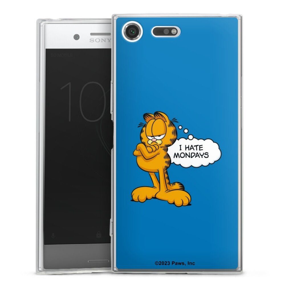 DeinDesign Handyhülle Garfield Katze Spruch Garfield I Hate Mondays Blue, Sony Xperia XZ Premium Slim Case Silikon Hülle Ultra Dünn Schutzhülle