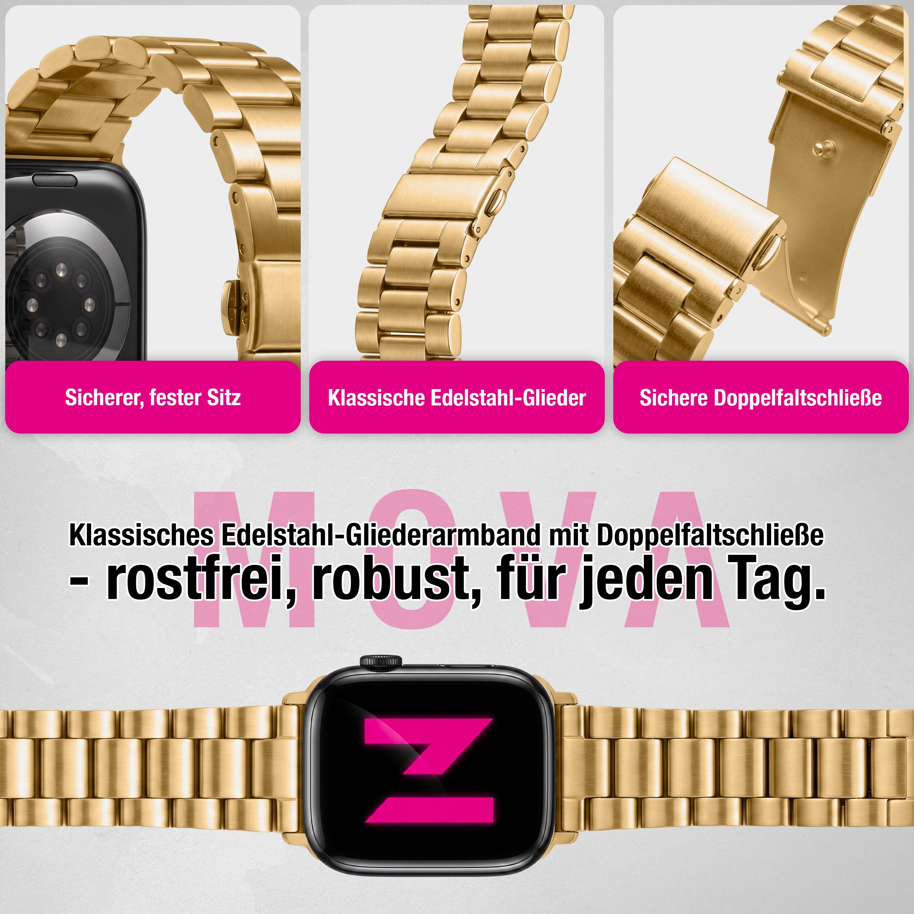 Nalia Smartwatch-Armband Apple Watch 38mm/40/41/42(Serie 10/11), Edelstahl Ersatzband / für Business & Freizeit / Rostfrei & Kratzfest