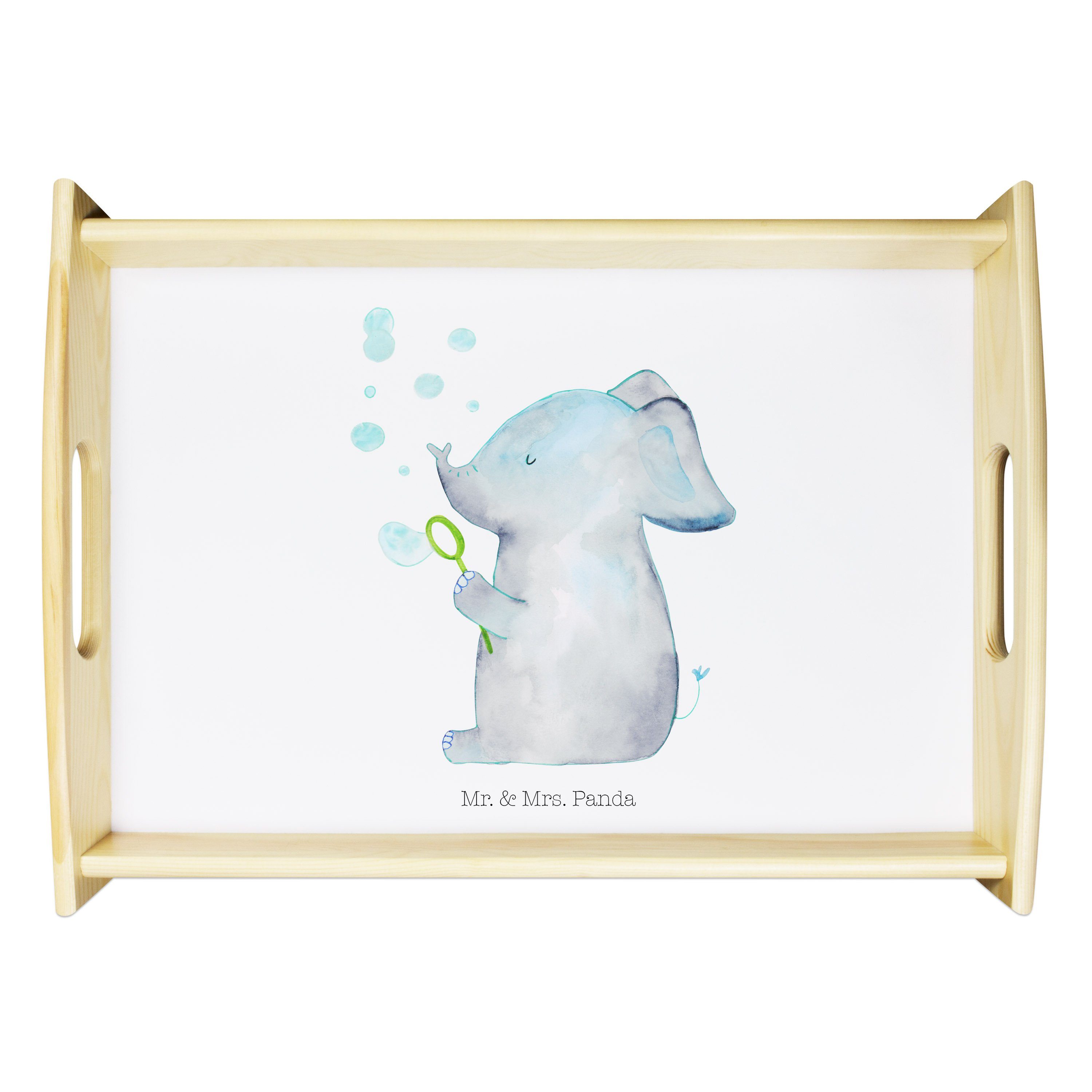 Mr. & Mrs. Panda Tablett Elefant Seifenblasen - Weiß - Geschenk, Küchentablett, Tablett, Frühs, Echtholz lasiert, (1-tlg)