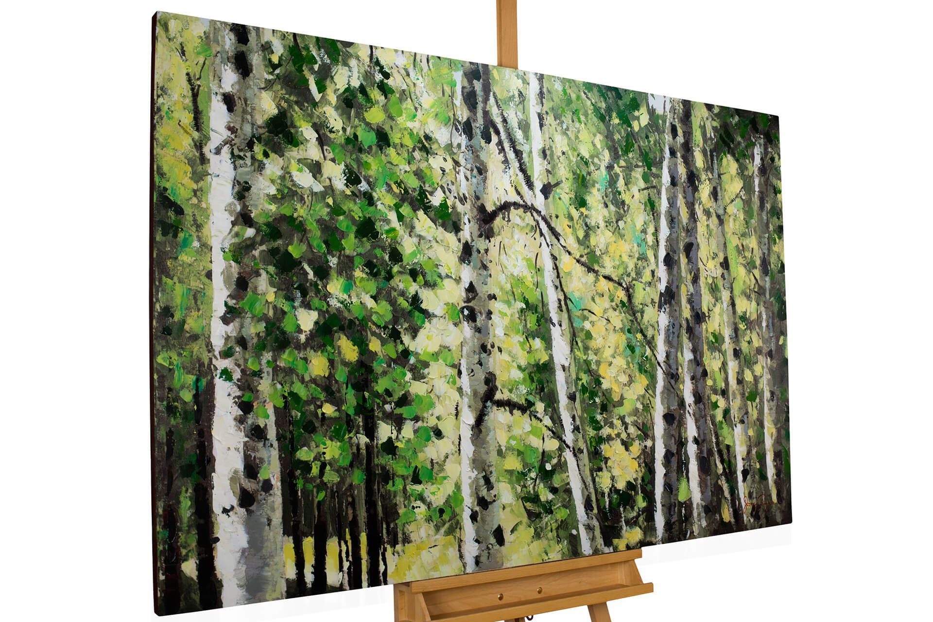 KUNSTLOFT Картина Sanfter Gruß durch den Wald 123x83 cm, Leinwandbild 100% HANDGEMALT Wandbild Wohnzimmer