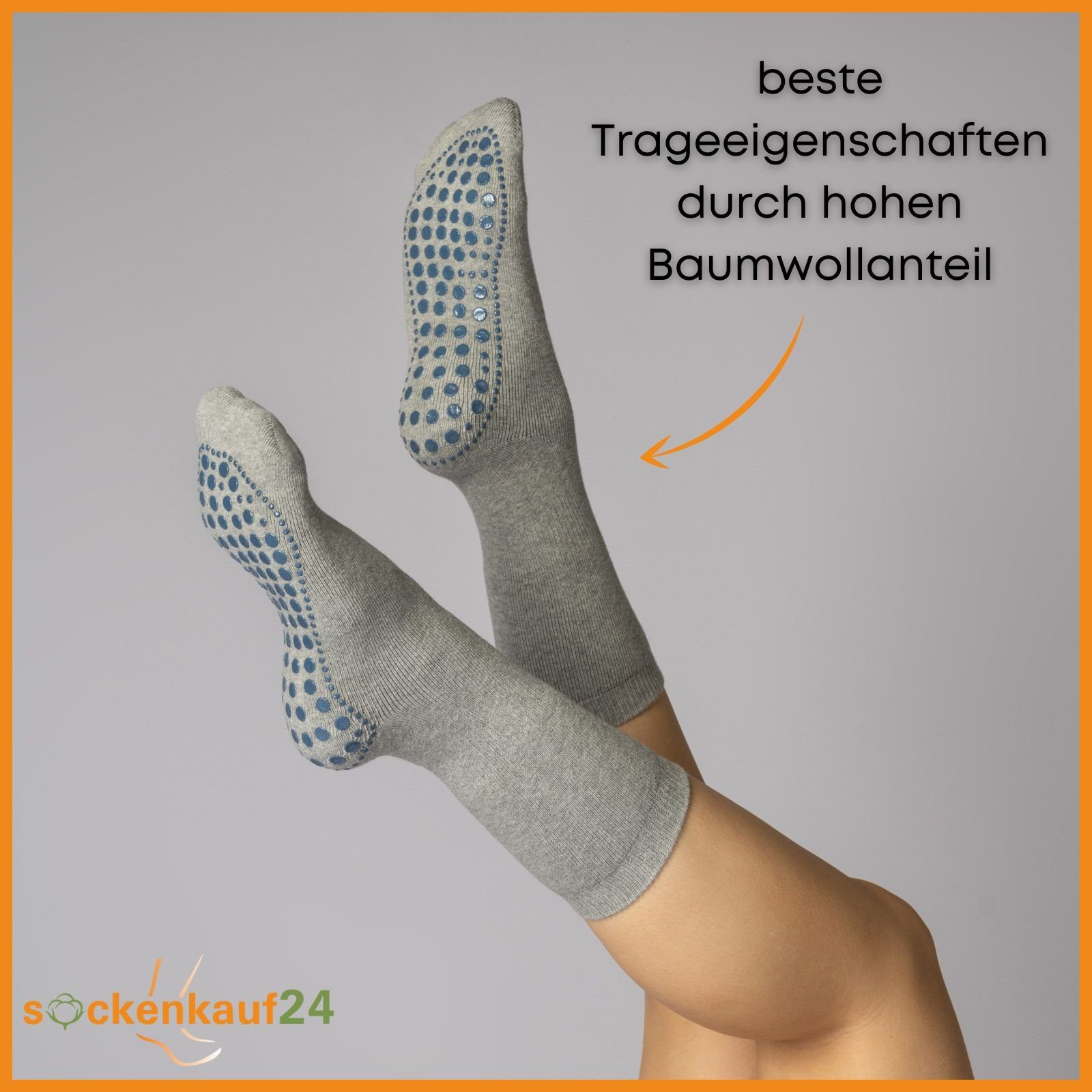 sockenkauf24 ABS-Socken 3 oder 6 Paar "Premium" Anti Rutsch Socken Damen Herren (Schwarz, Blau, Grau, 3-Paar, 39-42) ABS Socken Noppen Stoppersocken - 8600 WP