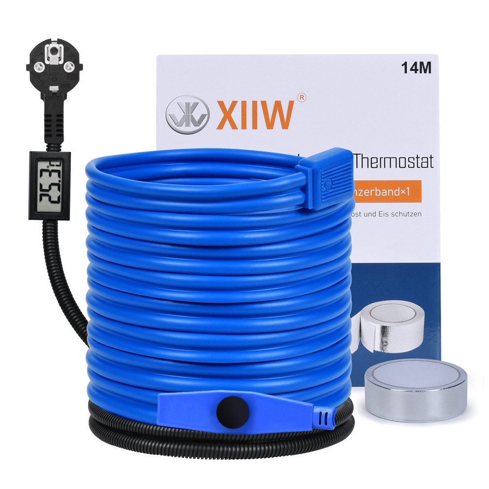 XERSEK Frostschutz Heizkabel Heizleitung 2-18M Rohrbegleitheizung, mit Thermostat und Temperaturanzeige, (1400 cm), 16W/M 230V für Wasserleitung Wasserdicht Begleitheizung