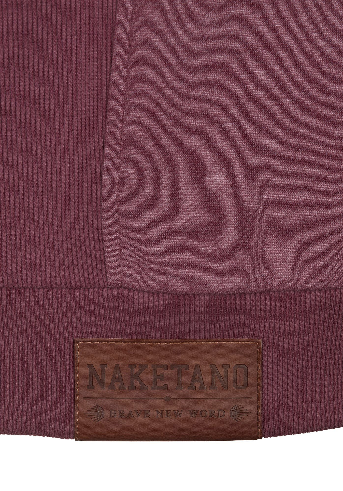 naketano Sweatjacke Herren mit Kapuze, breiter Stehkragen, melierte Sweatware, Kordelzug Eingrifftaschen, Rippbündchen, Kunstleder-Logo, casual, Streetwear – Bild 4 von 5