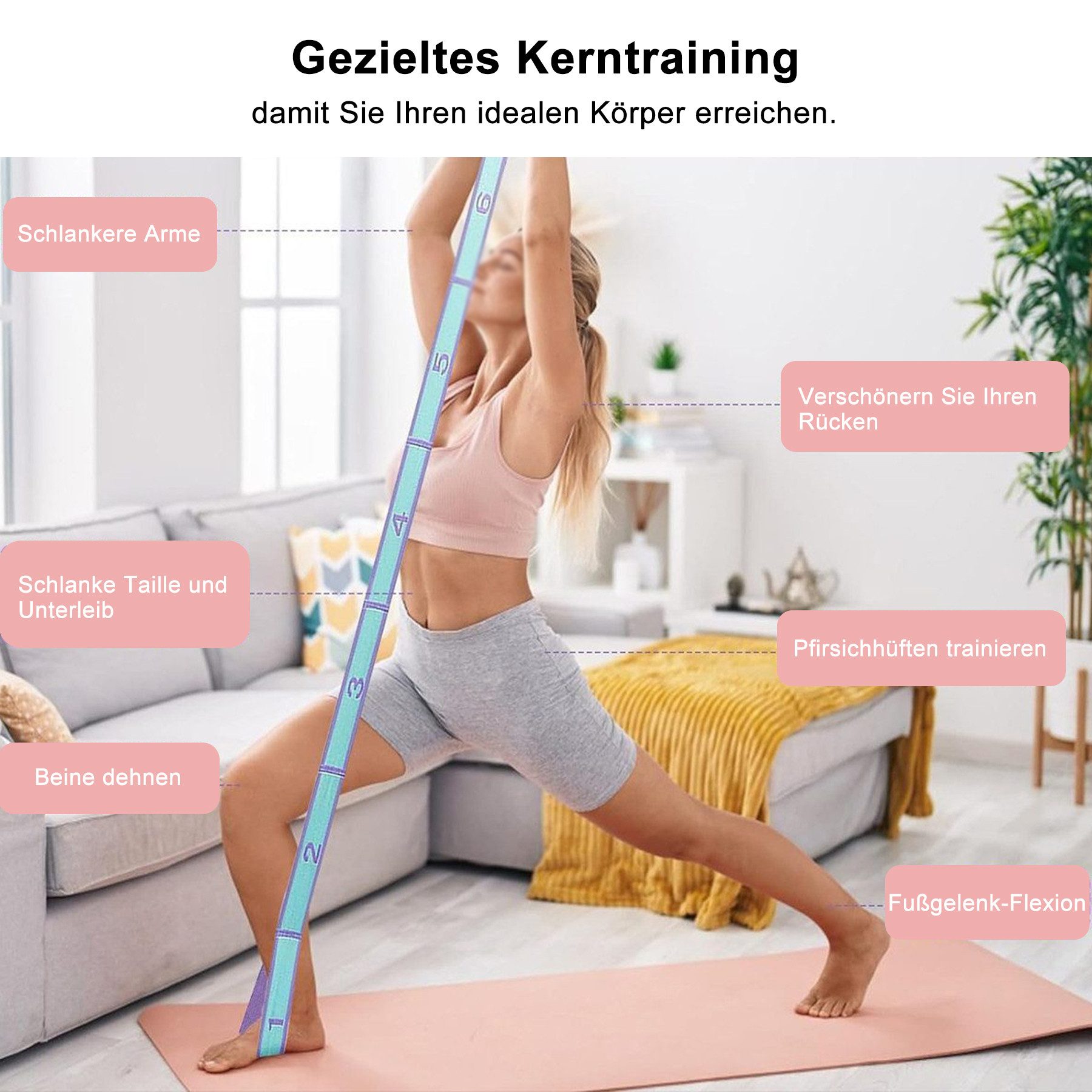 Mutig Trainingsbänder 2 Stück Yoga Gurt Gymnastikband 8Schlaufen,Elastisches Resistance Band, Fitness Dehnungsband, Stretching,Pilates,Trainingsband für Yoga