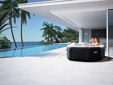 Intex Planschbecken Intex Pool PureSPA Jet + Bubble Deluxe octagon onyx black 218/168x71cm