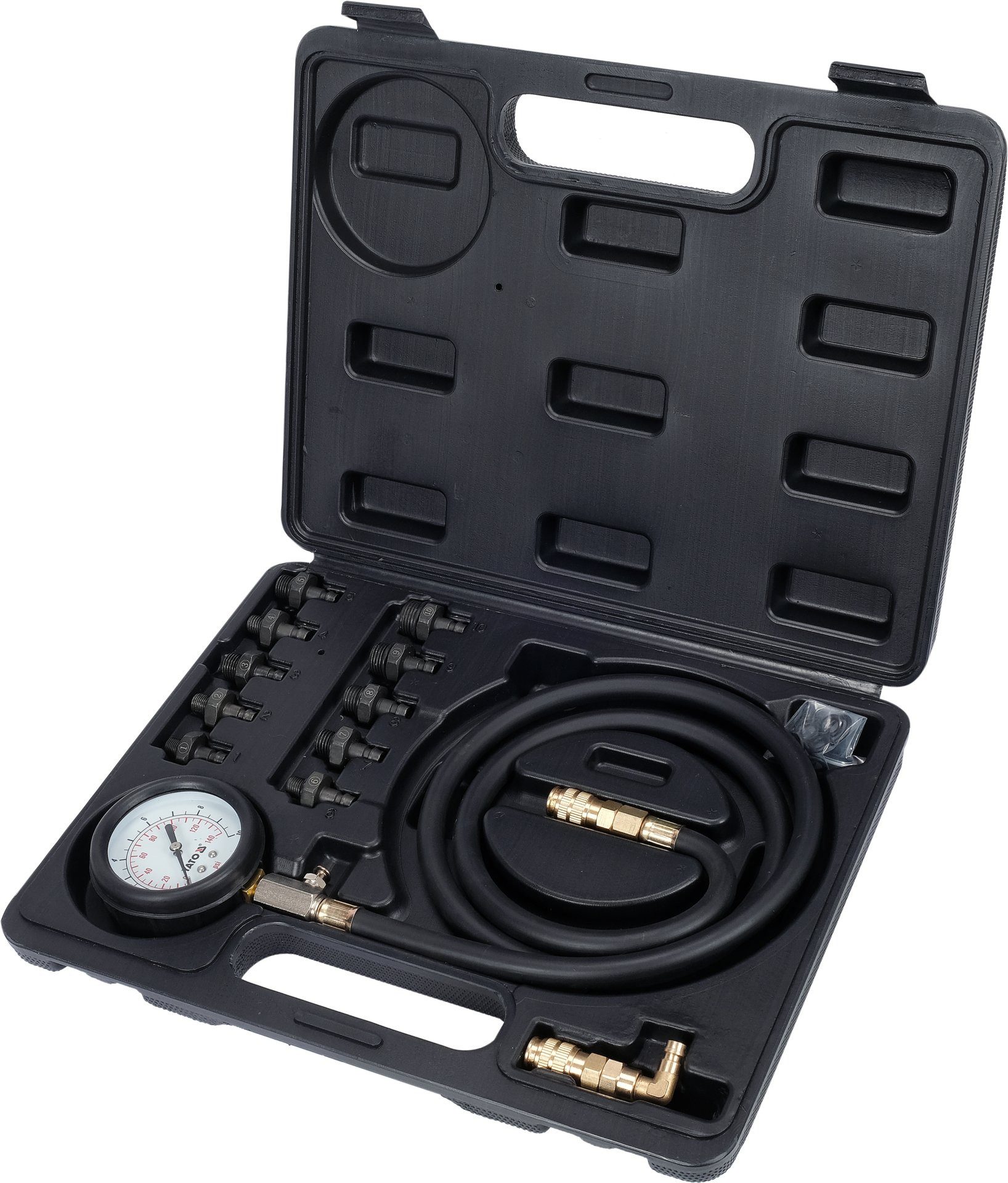 Yato Werkzeugset Öldruckprüfer 0–1 MPa (0–140 psi) mit 10 Adaptern – Bild 2 von 2