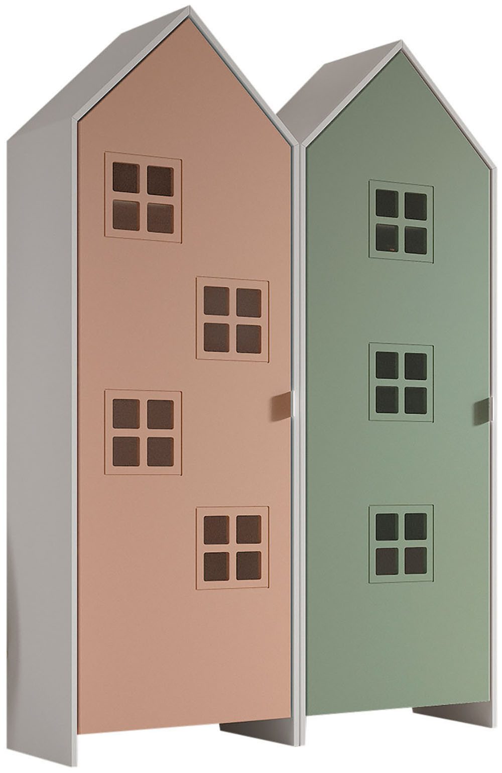Vipack Kleiderschrank Set Casami Bruges in trendigem Design, 2 Kleiderschränke (2-St., Schranktüren in verschiedenen Farbkombinationen und Fensteranordnungen) variable Anordnung, Kleiderschränke mit Böden und Kleiderstange