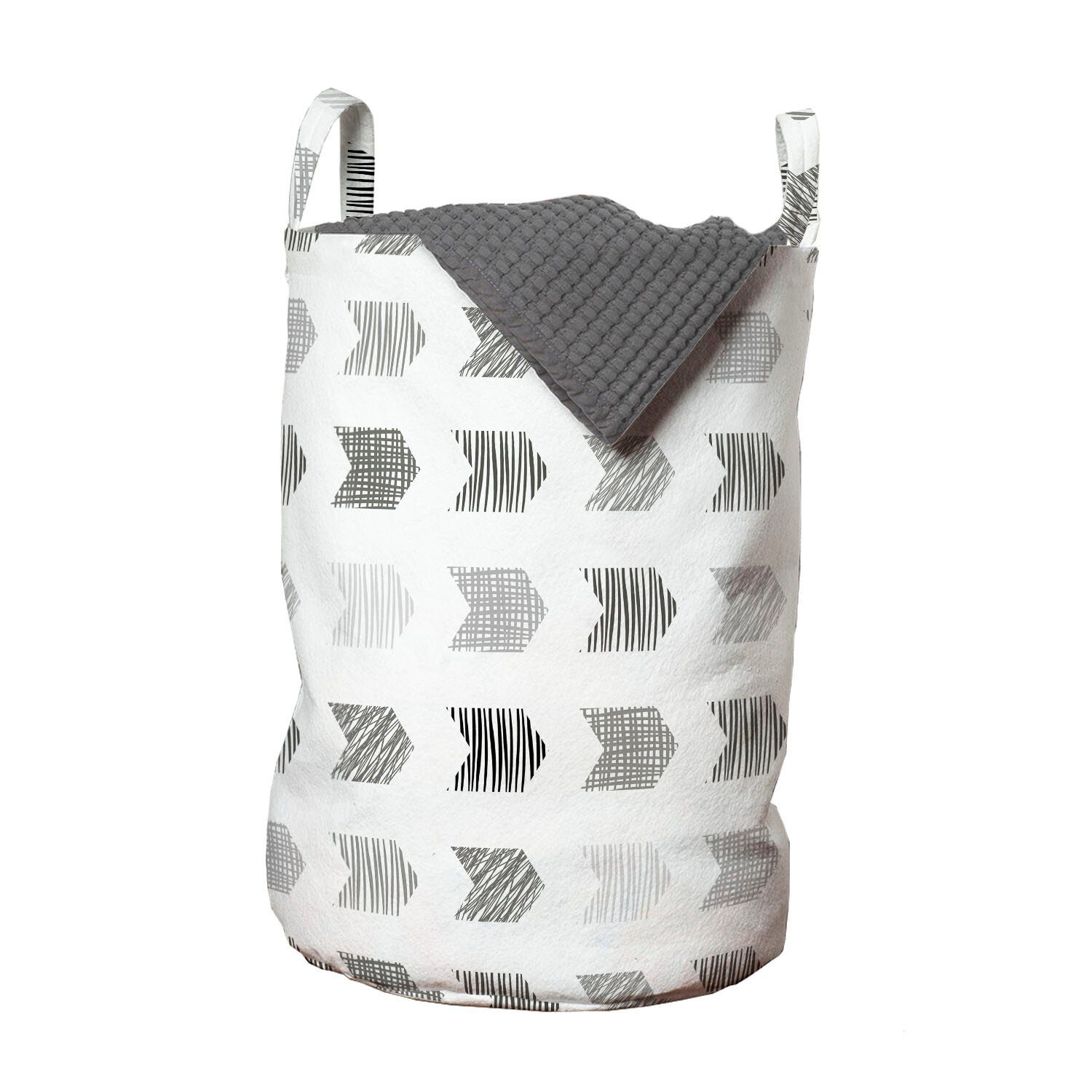 Abakuhaus Wäschesäckchen Wäschekorb mit Griffen Kordelzugverschluss für Waschsalons, grau Pfeil Bleistift-Skizze Stil Symbole