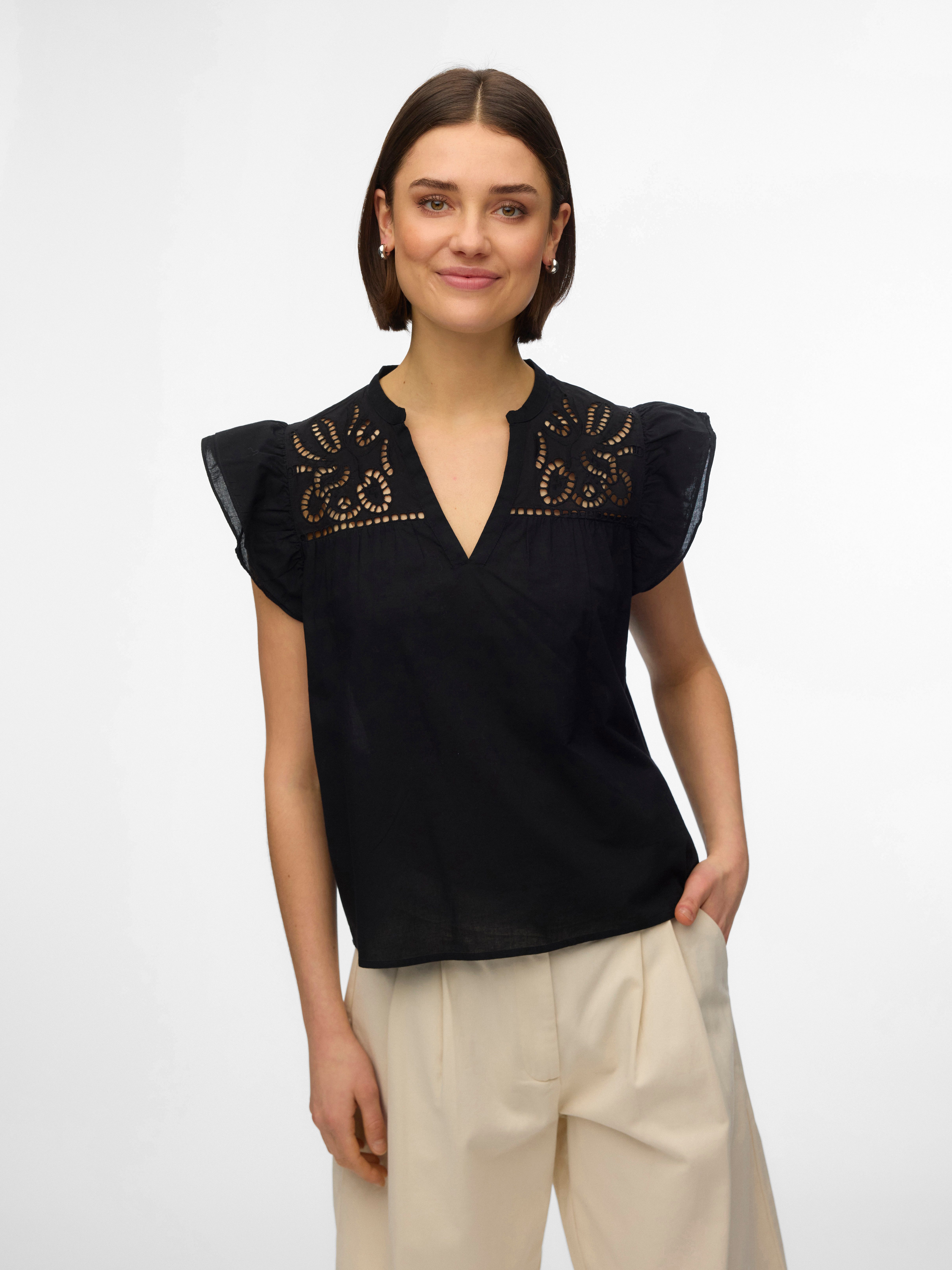 Kurzarmbluse VMLINE SS V-NECK TOP WVN NOOS