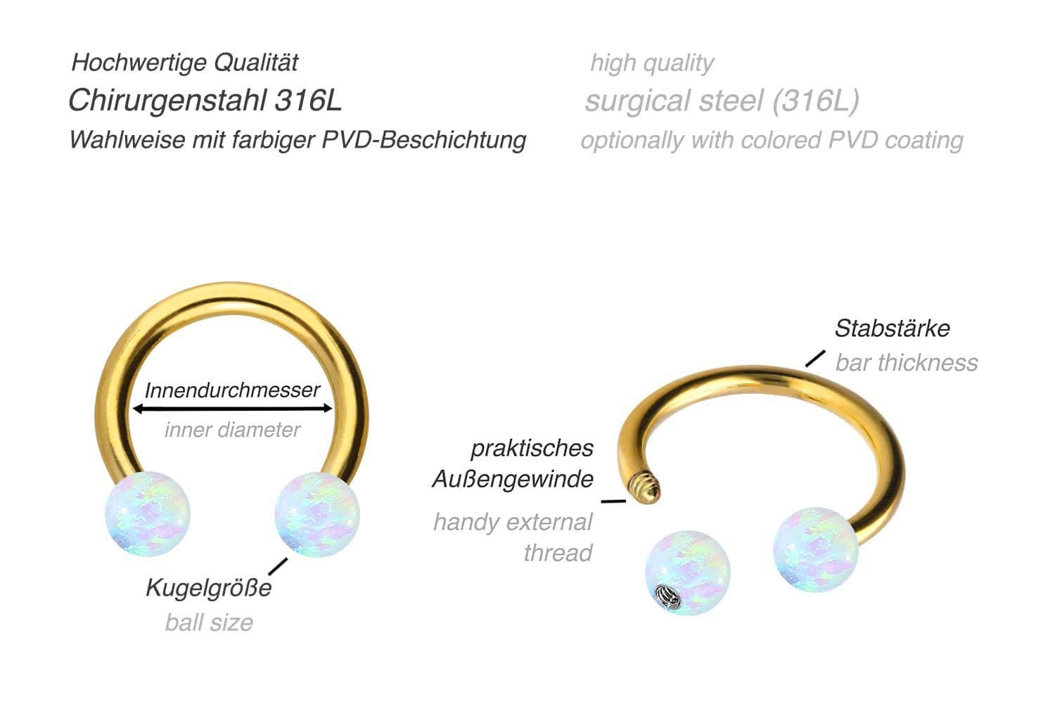 PIERCINGLINE Nasenpiercing Chirurgenstahl Hufeisenring SYNTHETISCHE OPALE (Hufeisen-Ringe, 1-tlg)