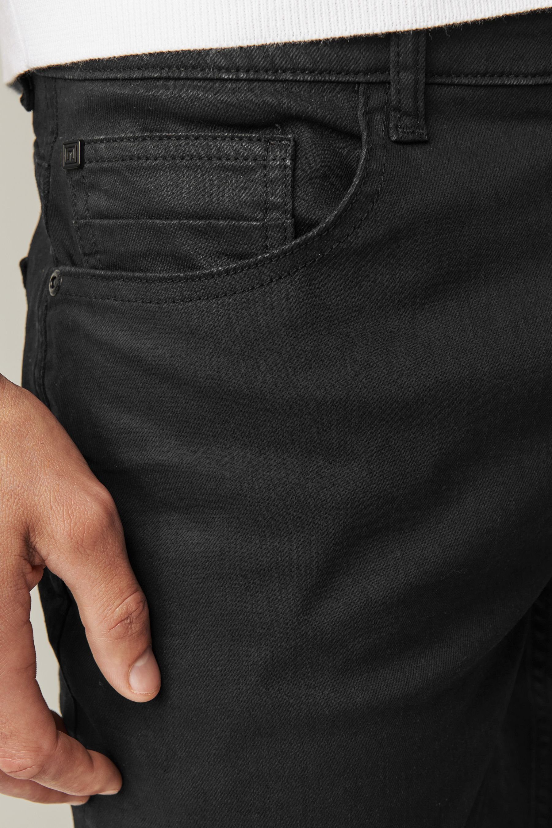 Next Slim-fit-Jeans Premium-Jeans aus Coated Stoff Black schwerem (1-tlg) Fit Slim