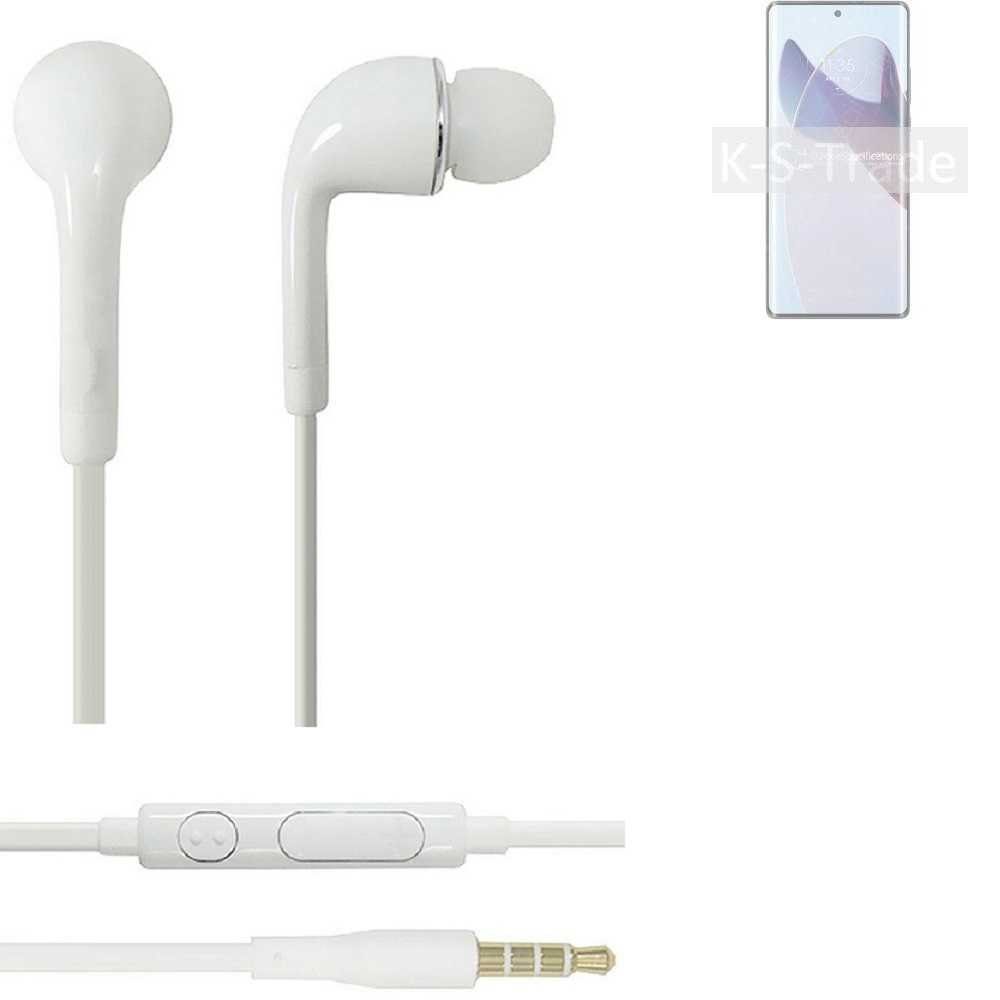 K-S-Trade für Motorola X30 Pro In-Ear-Kopfhörer (Kopfhörer Headset mit Mikrofon u Lautstärkeregler weiß 3,5mm) | In-Ear-Kopfhörer