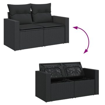 vidaXL Loungesofa Gartensofa mit Kissen 2-Sitzer Schwarz Poly Rattan