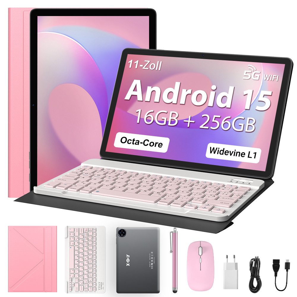 XGODY Q17 Tablet 11 Zoll, Android 15 Tablet, 256GB ROM (TF 1TB), 5G WiFi Tablet (11", 256 GB, Android 15, 8000 mAh inkl. deutscher Bluetooth-Tastatur, Stift & Hülle – WiFi)