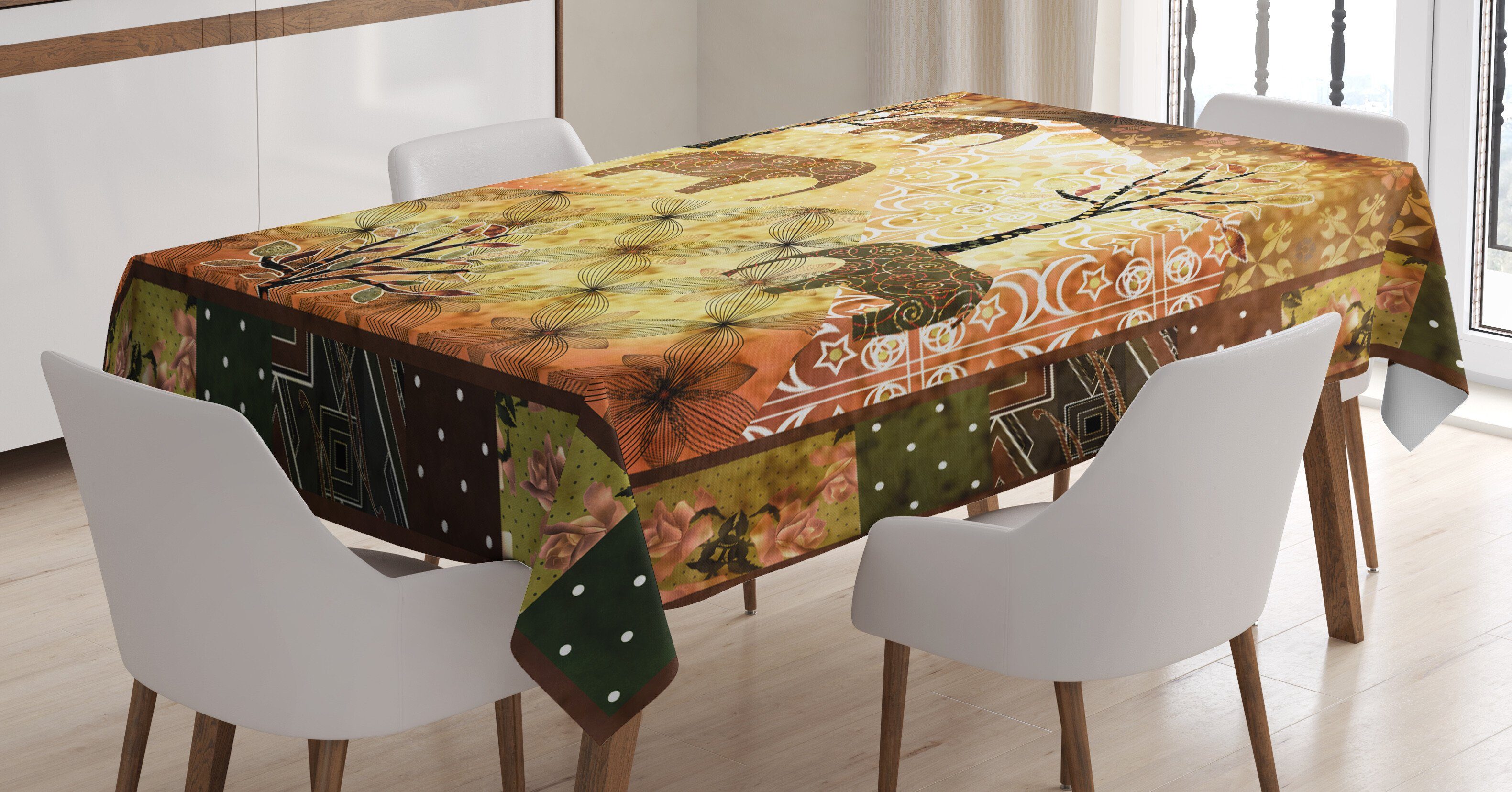 Abakuhaus Tischdecke Farbfest Waschbar Für den Außen Bereich geeignet Klare Farben, Afrikanisch Grunge Elefanten Roses | Tischdecken