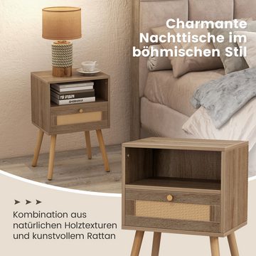 COSTWAY Nachttisch (2-St), Beistelltisch Rattan, mit Schublade, 40 x 30 x 60,5 cm