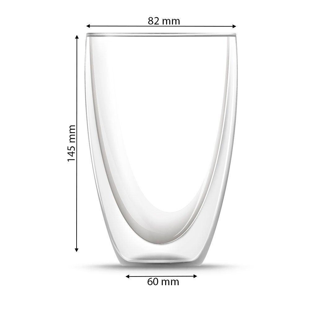 BEM Thermoglas Matcha Latte Macchiato Frappe Eiscafe Doppelwandig, 1-tlg., Borosilikatglas, Kaffeeglas Kaffee Tasse für heiße und kalte Getränke 440 ml