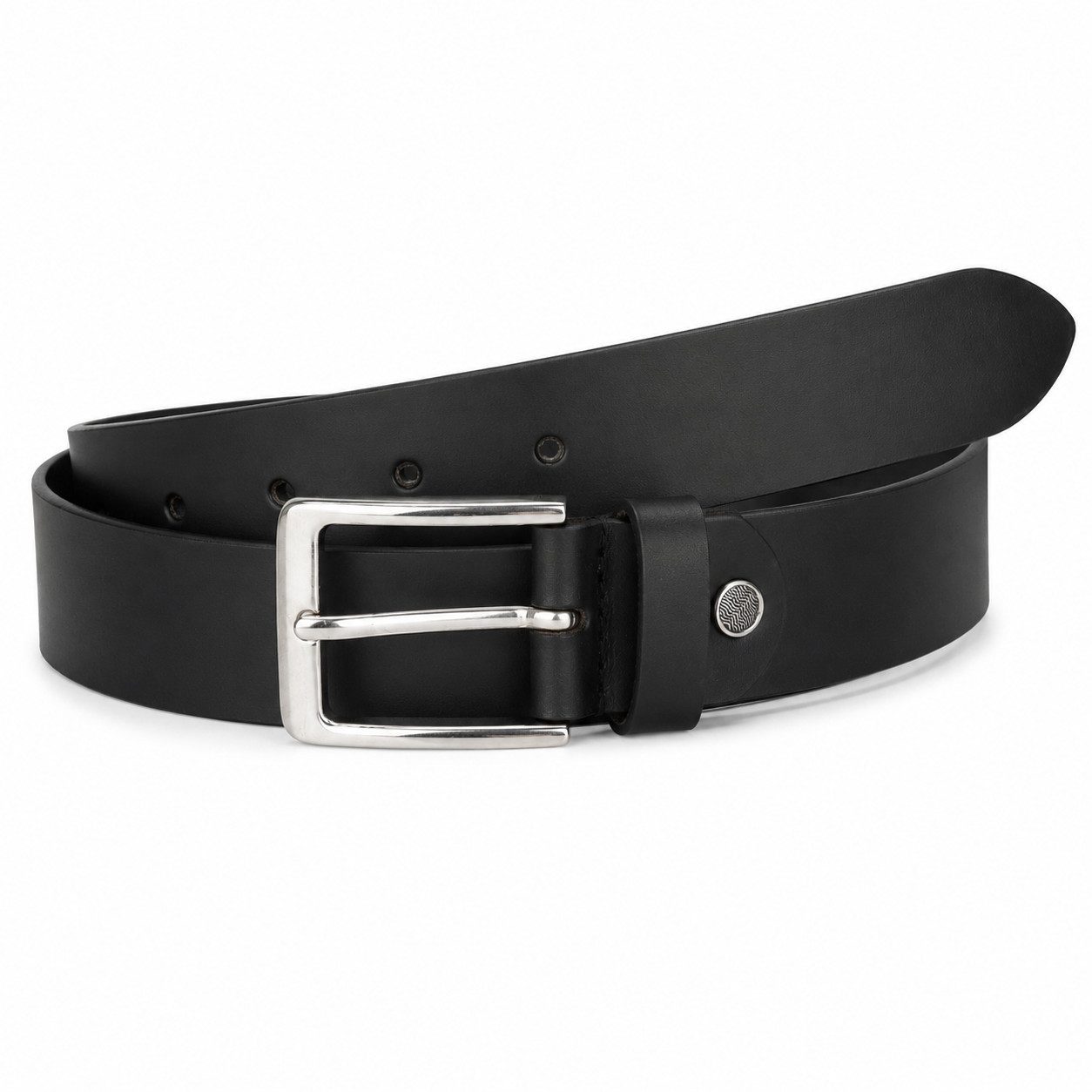 Ledergürtel Herren aus Echtleder Schwarz 3cm Breit, Silberfarbene Schnalle
