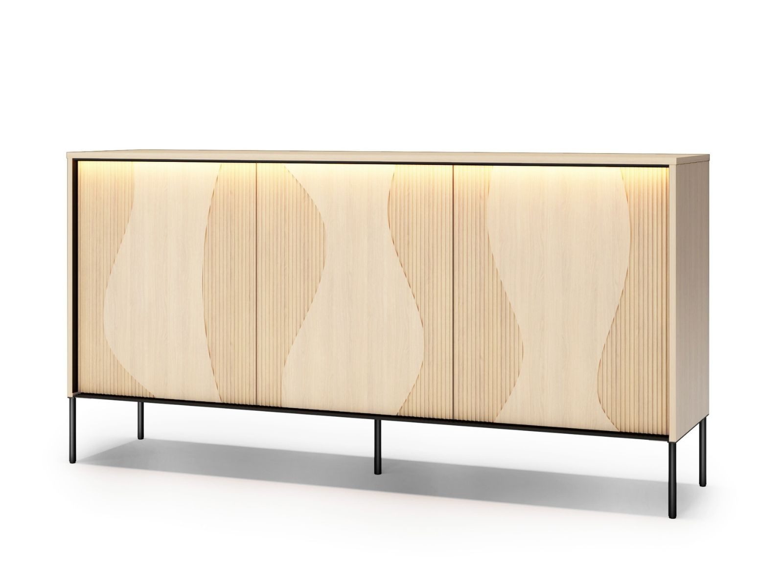 Compleo Kommode mit 3 Türen und LED, Eiche vincenza, Japandi Design, Breite: 167 cm LOPESAN