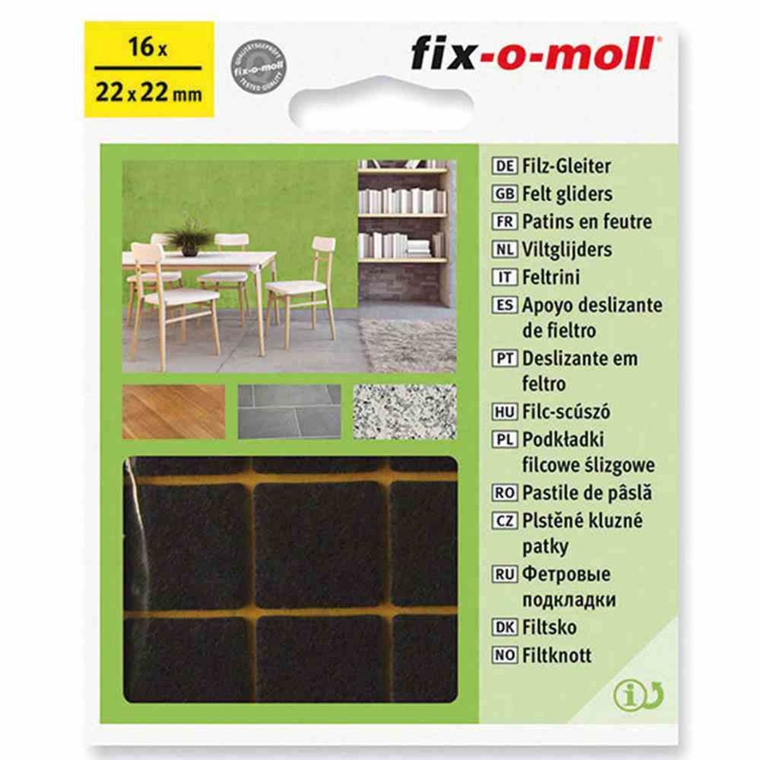 Fix-O-Moll Filzgleiter Filzgleiter braun 22 x 22 mm 16 Stück