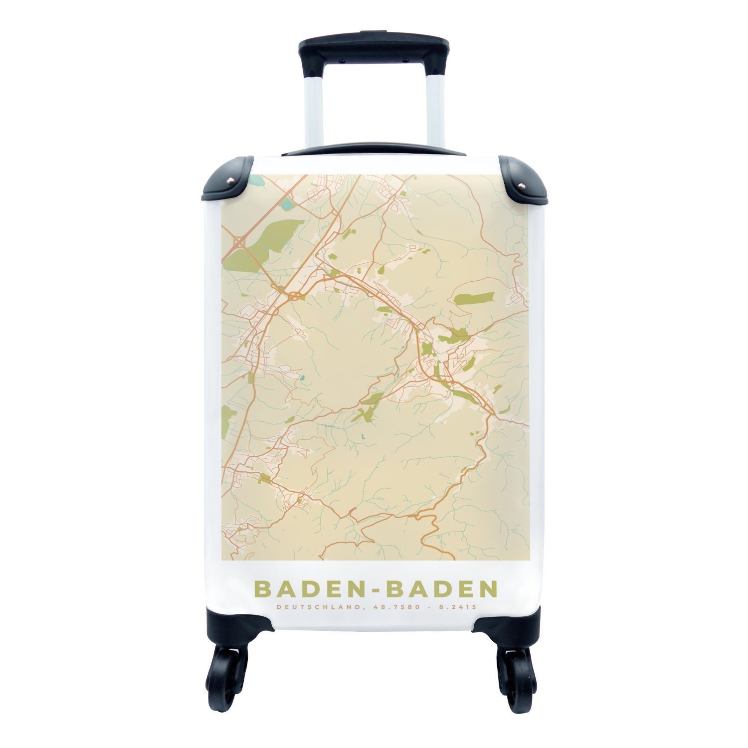 MuchoWow Handgepäckkoffer Baden-Baden - Jahrgang - Karte - Stadtplan, 4 Rollen, Reisetasche mit rollen, Handgepäck für Ferien, Trolley, Reisekoffer
